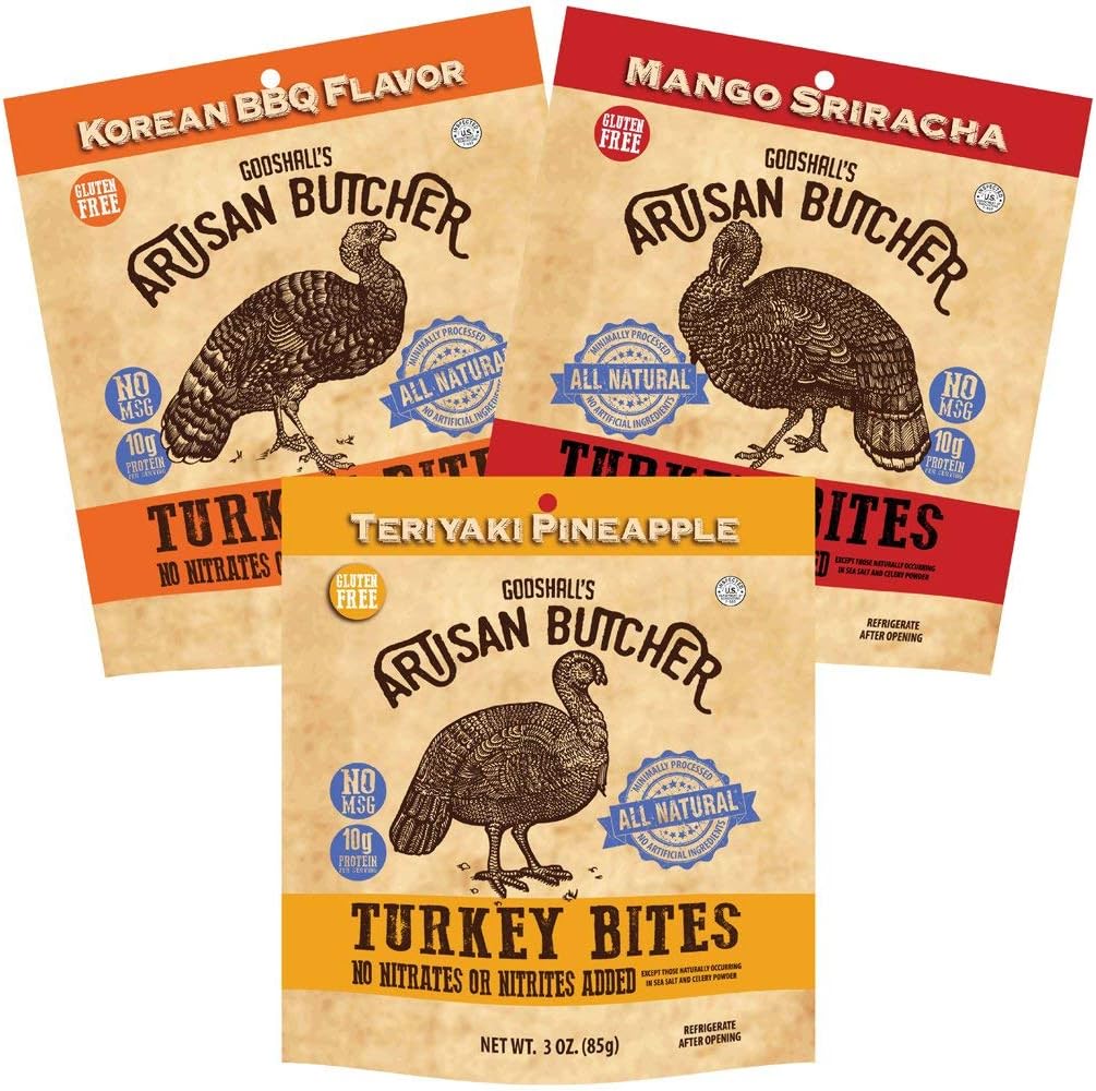 Godshall’s Artisan Butcher Turkey Bites – All Natural (3 assorted packs – Korean, Mango & Teriyaki)