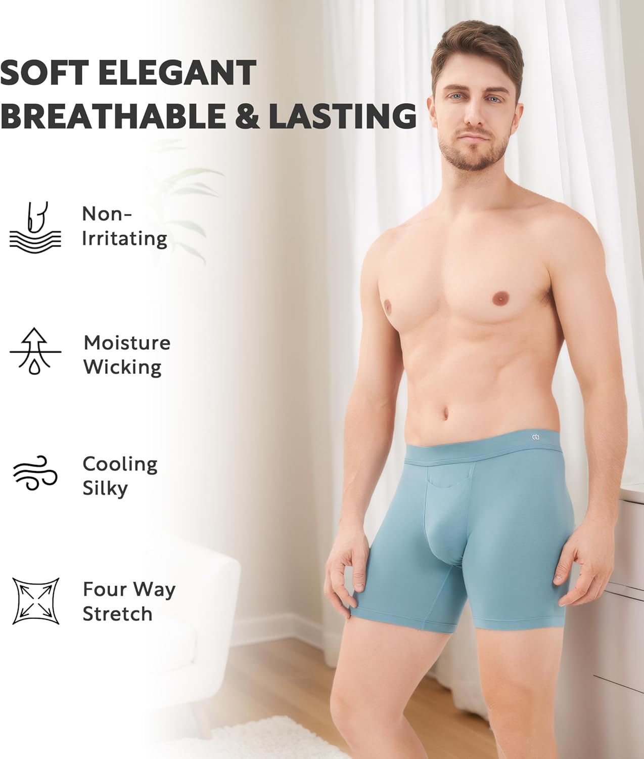 DAVID ARCHY Men’s Boxer Briefs with Covered Waistband & Fly, Breathable Underwear, Moisture-Wicking, 3-Pack - Image 5