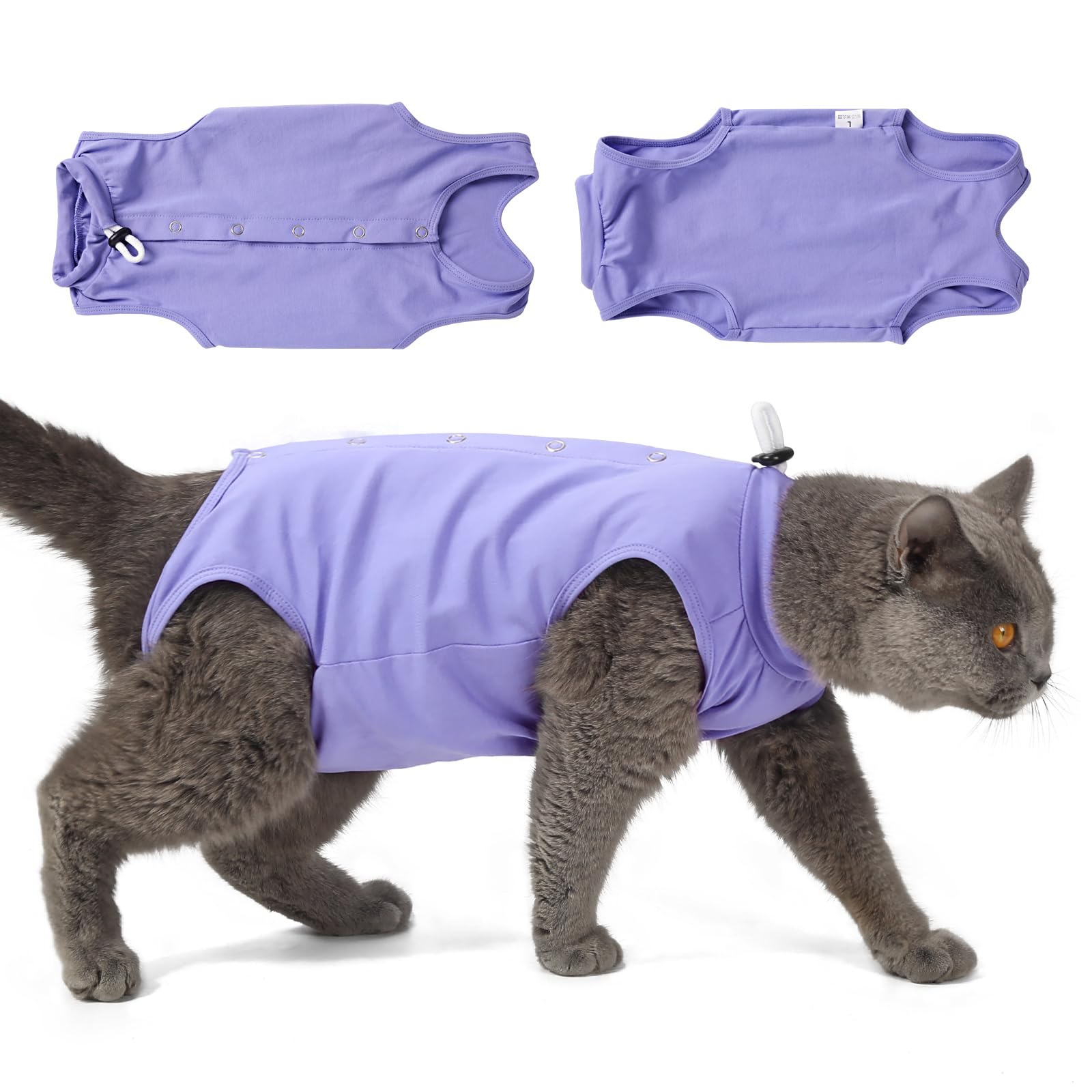 Poiinvc Body Gatto Post Operatorio Tuta Recupero Chirurgico Anti-Leccare Alternative al Collare Elisabettiano Vestito Post Sterilizzazione per Ferite Addominali (Viola, S)