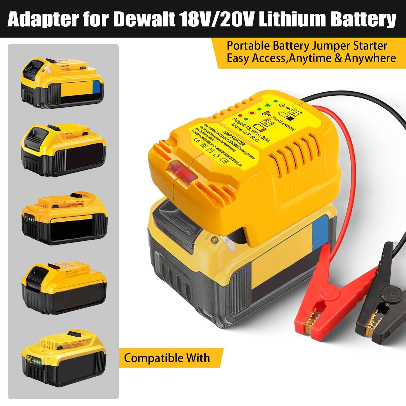 Chargeur de Remplacement de Batterie 20 V, Adaptateur de Démarreur de Voiture 12 V avec Câbles de Démarrage de Batterie, Mini Chargeur Rapide Portable pour Batterie 20 V/60V