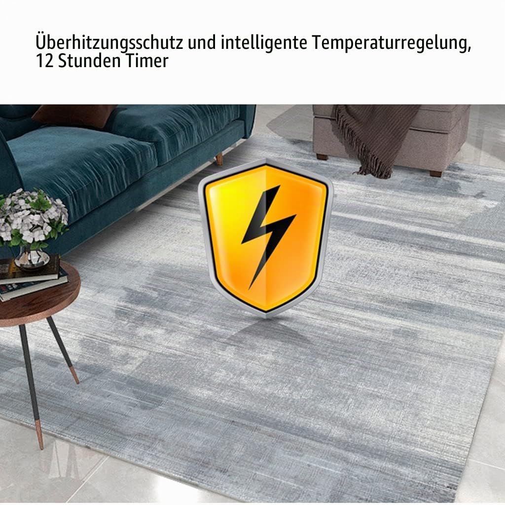 OLOTU Große elektrisch beheizte Fußmatten, elektrischer Bodenteppich aus Kohlenstoffkristall mit 12-Stunden-Timing-Überhitzungsschutz-Digitalanzeige
