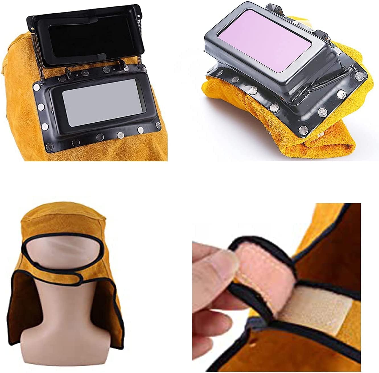 Cagoule de Soudure en Cuir, Masque en Cuir de Bonne qualité Masque de Soudeur Auto-Obscurcissant Portefeuille Lentille de Protection Confortable & Résistant à la Chaleur