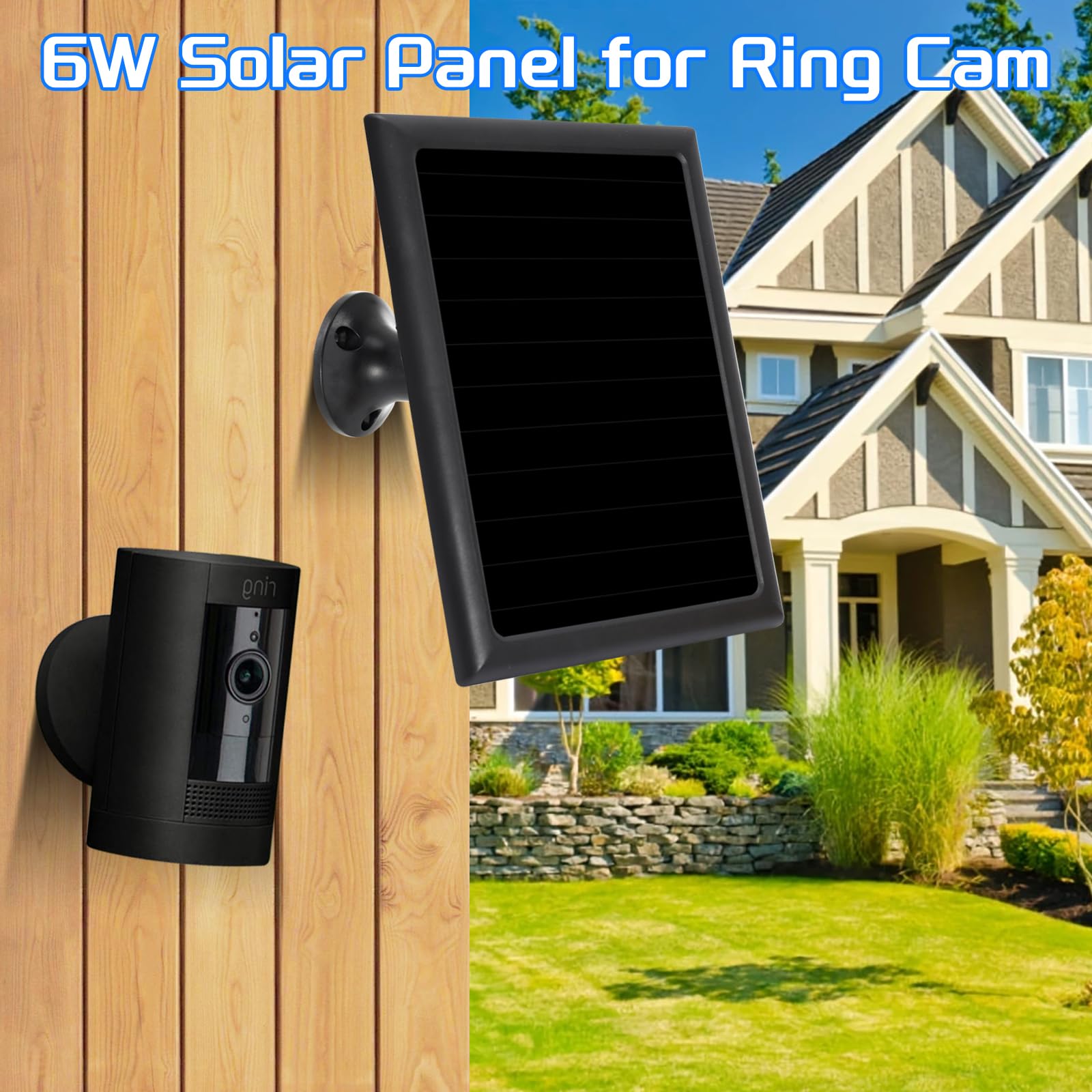 Ładowarka do paneli słonecznych do kamery Ring, kompatybilna z akumulatorem Ri ng Stick Up Cam, Ring Spotlight Plus/Pro, Ri ng Stick Up Pro, wodoodporna 6 w 5 V (czarna, 2 szt.)