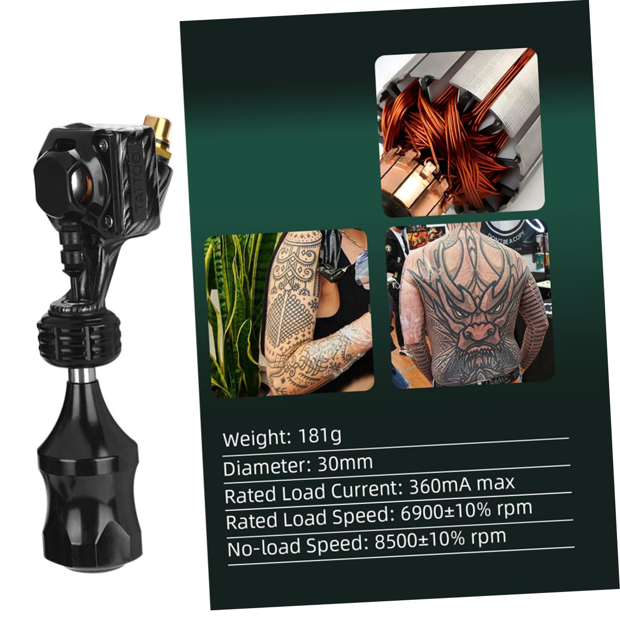 Máquina de Tatuar Rotativa Profesional Portátil de Aleación de Zinc Negra