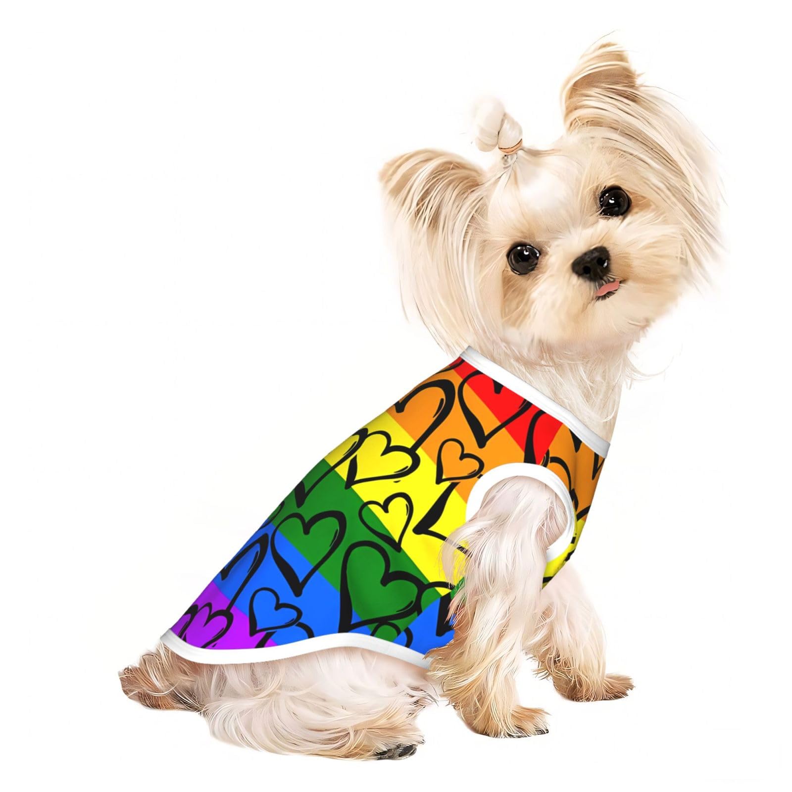 Medium Pet Breathable Sleeveless Gay Pride Rainbow Pattern Print T-Shirt - Lightweight Dog & Cat Outfit - Stretchy Tank Top