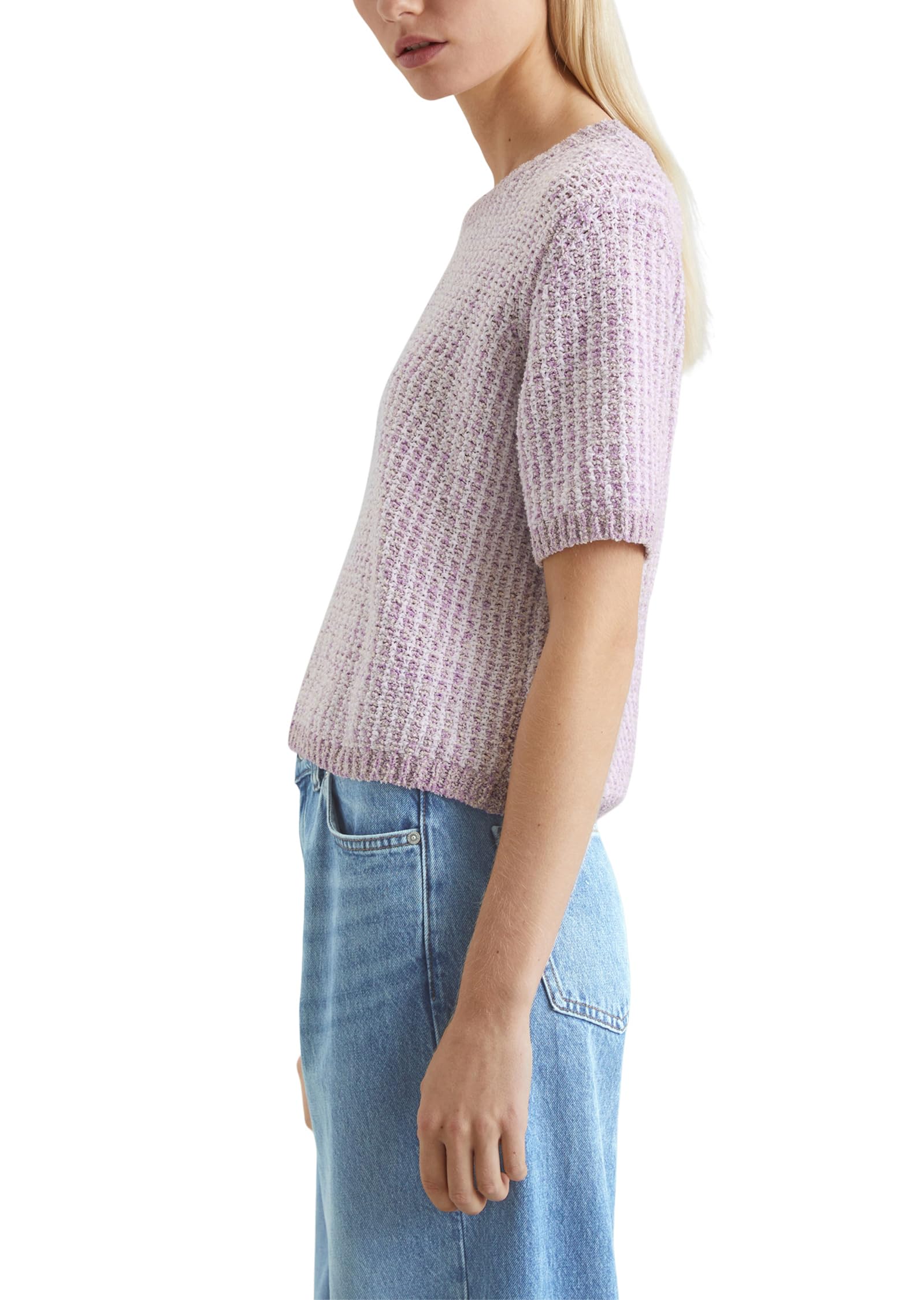 Marc O'Polo Denim Damen Pullover Kurzarm Loose Fit, Lila (Light Purple Multi 01), L