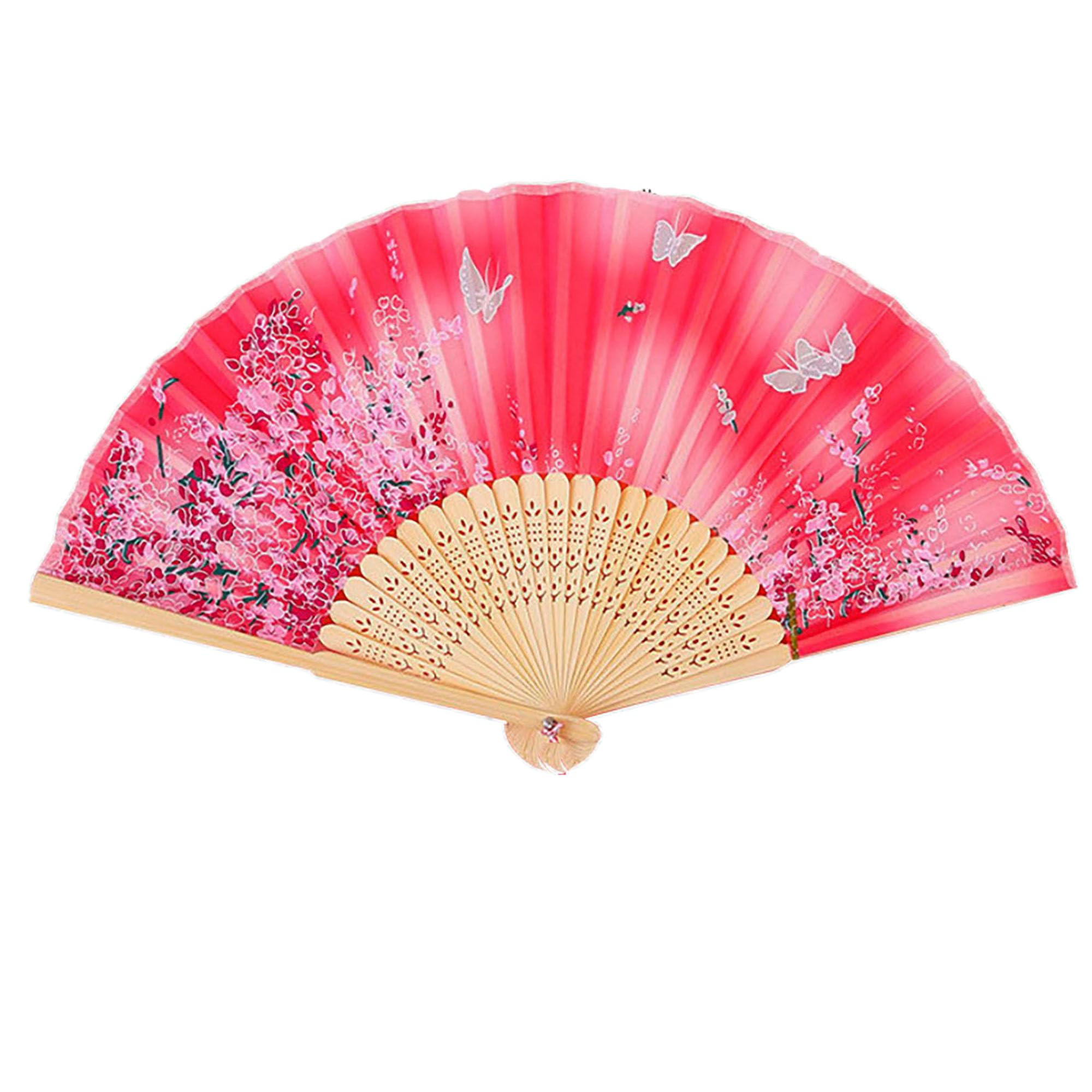 GFM® Bamboo and Silk Handheld Folding Chinese Hand Fan Wooden Wood Fans for Summer, Wedding, Party Favour etc (FLSLK-CH-21) — image 1