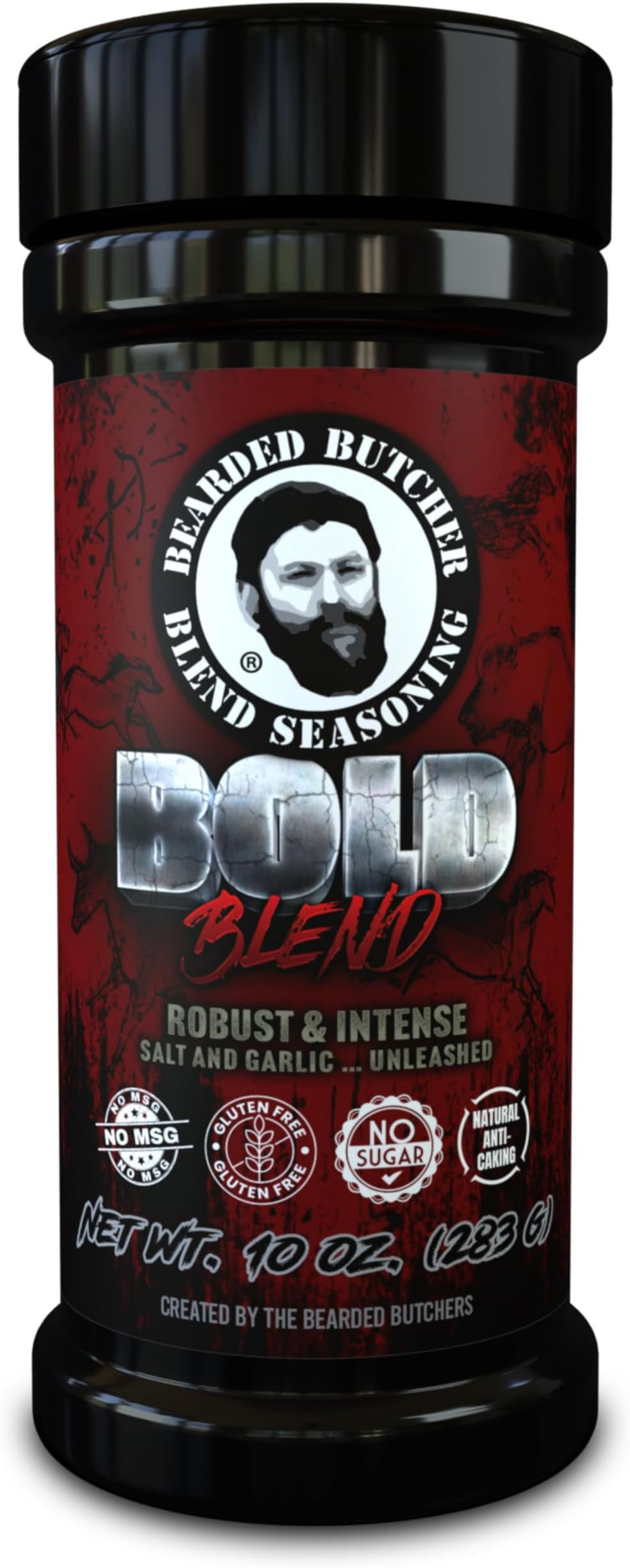 Bearded Butchers Bold Blend, 10 oz Large Shaker – Primal Salt, Garlic & Spice Blend for Steaks, Burgers, Roasts, Game Meats, Fries – No MSG, Gluten-Free, No Sugar, Intense Flavor