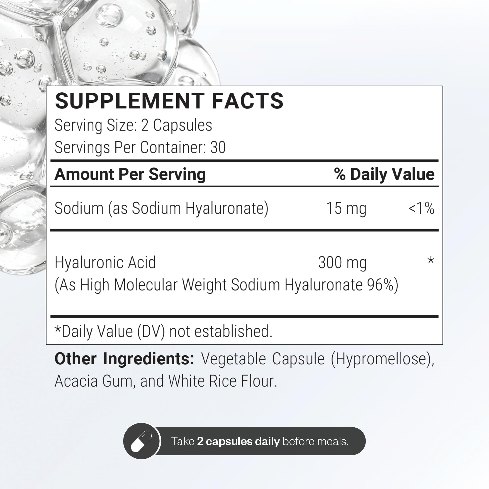 Supersmart Hyaluronic Acid Supplement 300mg per Day (Sodium Hyaluronate) - High Molecular Weight 1.2 Million Daltons | Non-GMO & Gluten Free - 60 Vegetarian Capsules — Amazon image 3