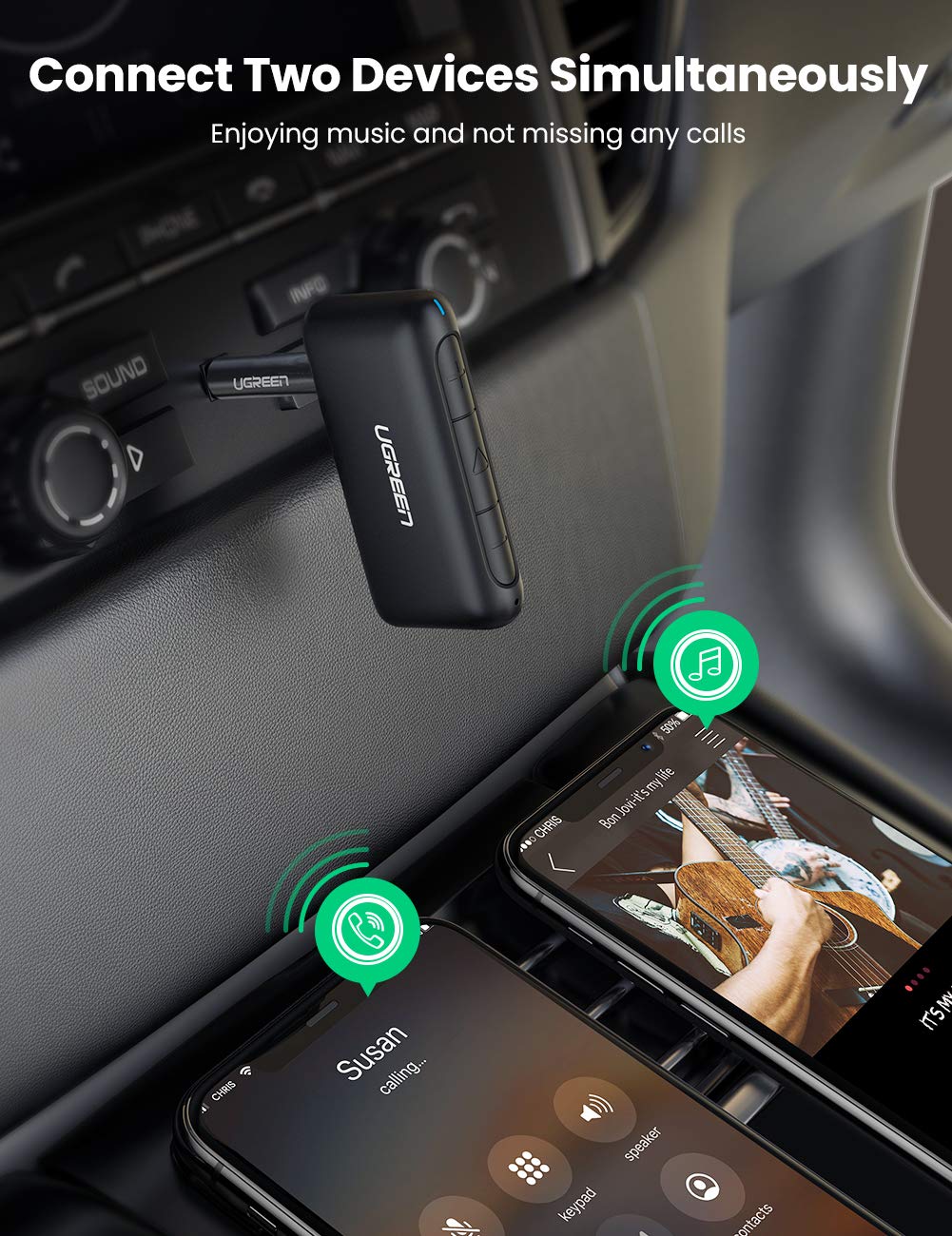 Ugreen Bluetooth 5.0 Kablosuz Müzik Alıcı Audio Receiver