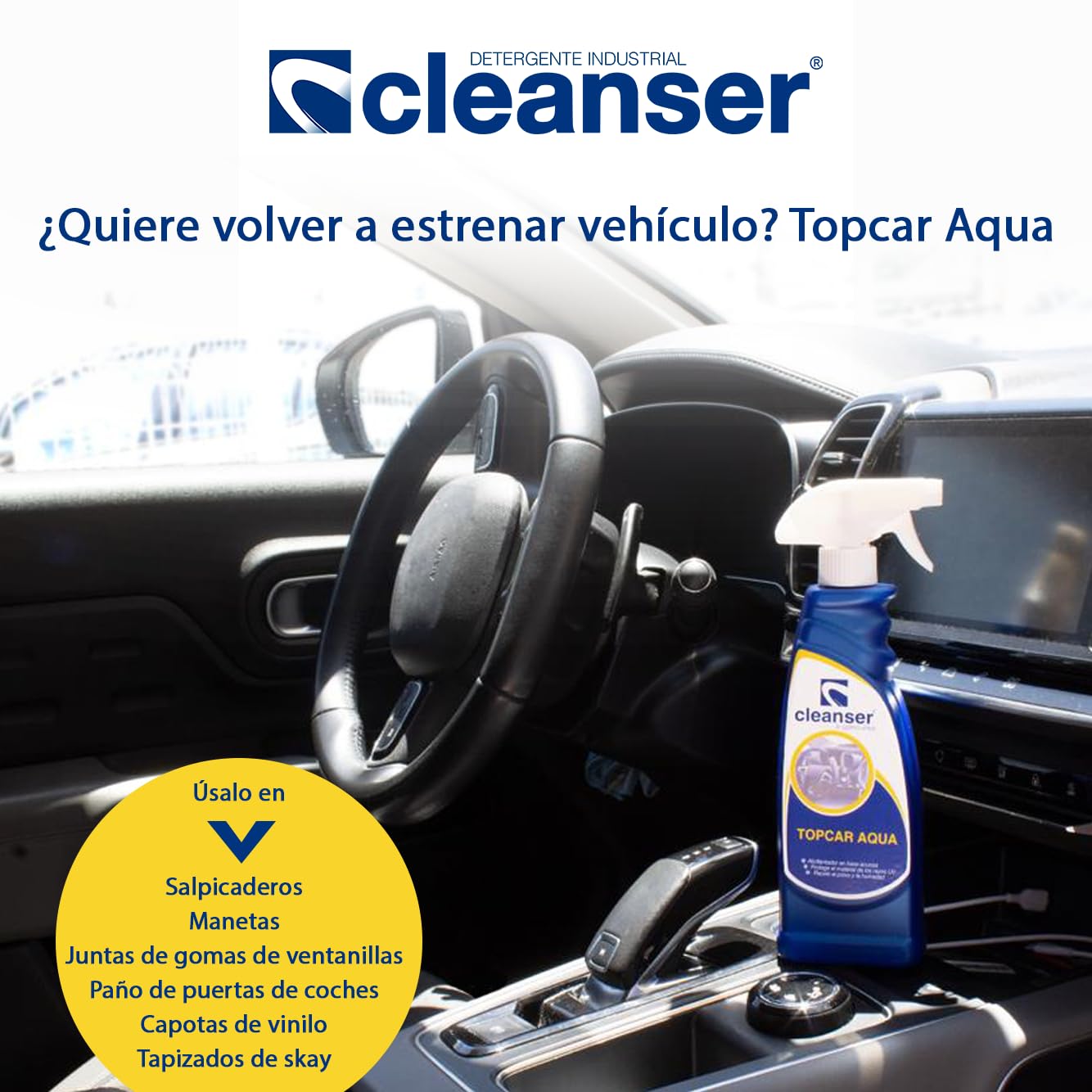 Cleanser. TopCar Aqua Abrillantador Protector de vinilos y sintéticos | Plasticos Interiores y Piel | Abrillanta y restaura | Protección contra Rayos UV (14x500mL)