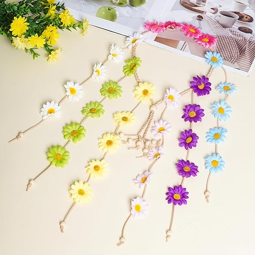 Miniatura 5 de 2 diademas de flores hippie corona floral verano girasol accesorios para el cabello para 70 s estilo bohemio disfraces