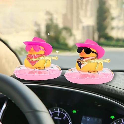 Miniatura 7 de wonuu Decoración de pato de goma para automóvil, accesorios de decoración de tablero de instrumentos de pato vaquero occidental con mini anillo de