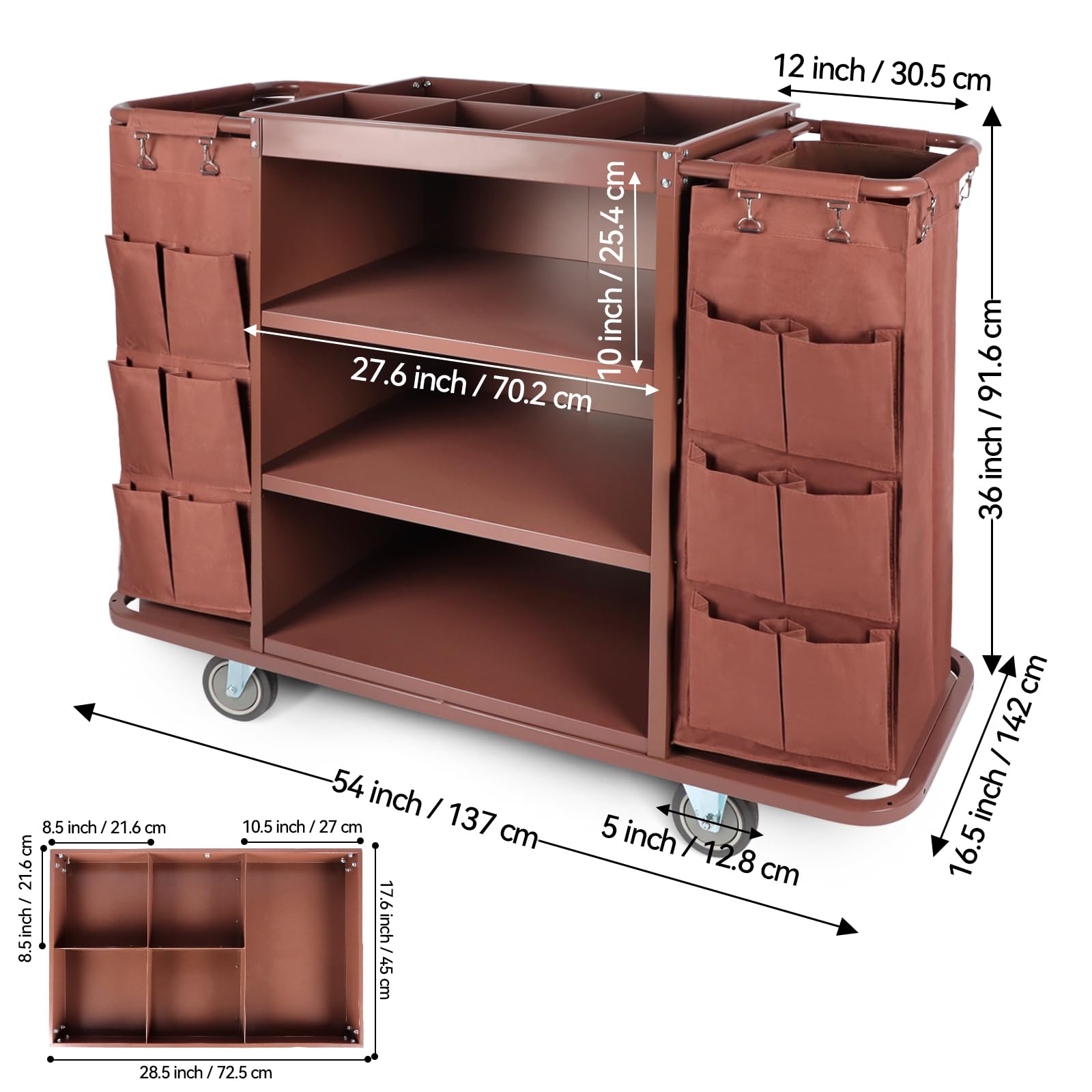 EBANKU Carrello multifunzionale per hotel, carrello per pulizie commerciali e carrello per pulizie con sacco capiente e ruote