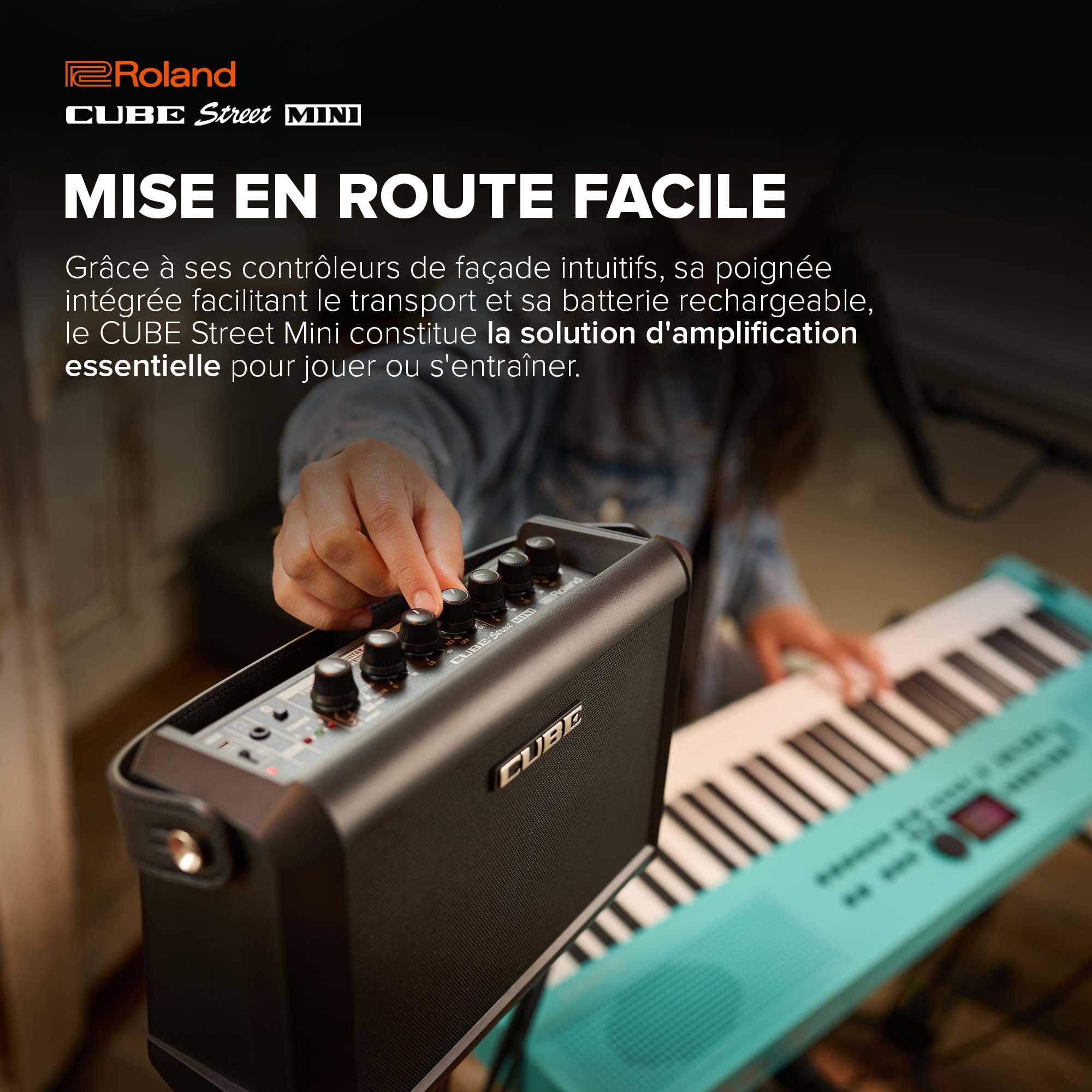 Roland Cube Street Mini | Ampli Ultra Compact | Son Exceptionnel | Idéal pour Les Petites scènes | Compatibles avec micros et Instruments | Jusqu'à 7 Heures d'autonomie sur Batterie | Effets intégrés