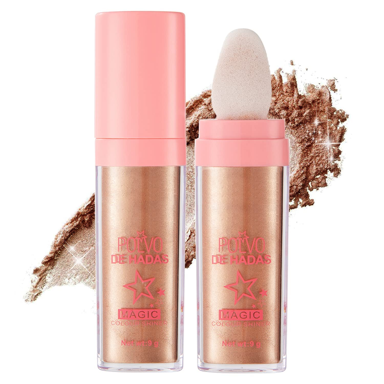 HocossyHighlighter Powder Stick, 3 Colors Polvo De Hadas Glitter Patting Powder, Body Brighten Shimmer Sparkle Patting Powder for Face Eyes Lips Hair Body Glow Cosmetic