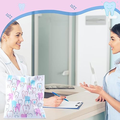 Miniatura 10 de Aliceset 300 bolsas de mercancía de dientes con asas, bolsas dentales de plástico para pacientes, regalos dentales a granel para dentistas, oficina,