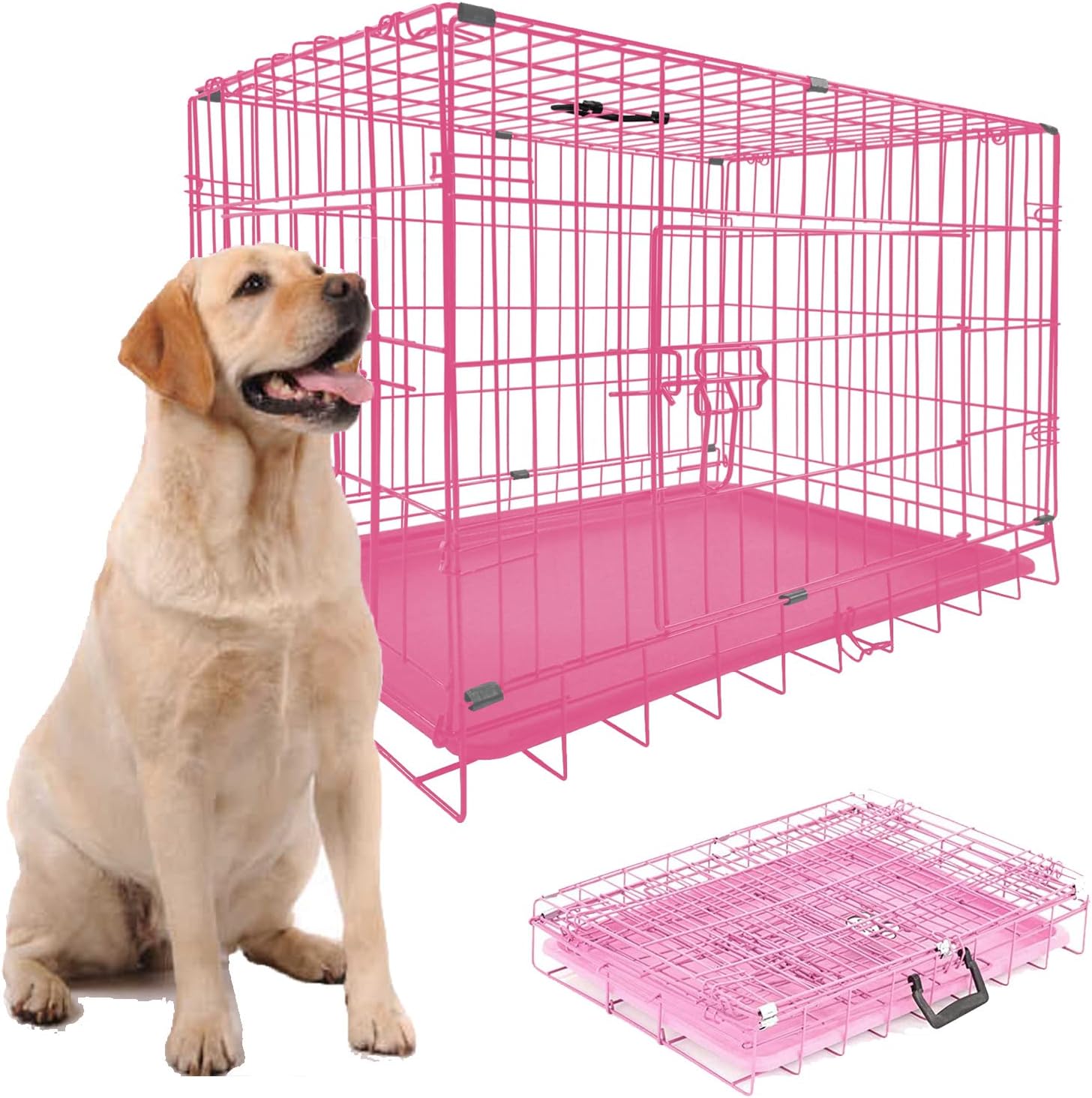 Dog Crate Puppy Crate Large Metal Dog Cage for Car Boot, 2 Door 2 Locks