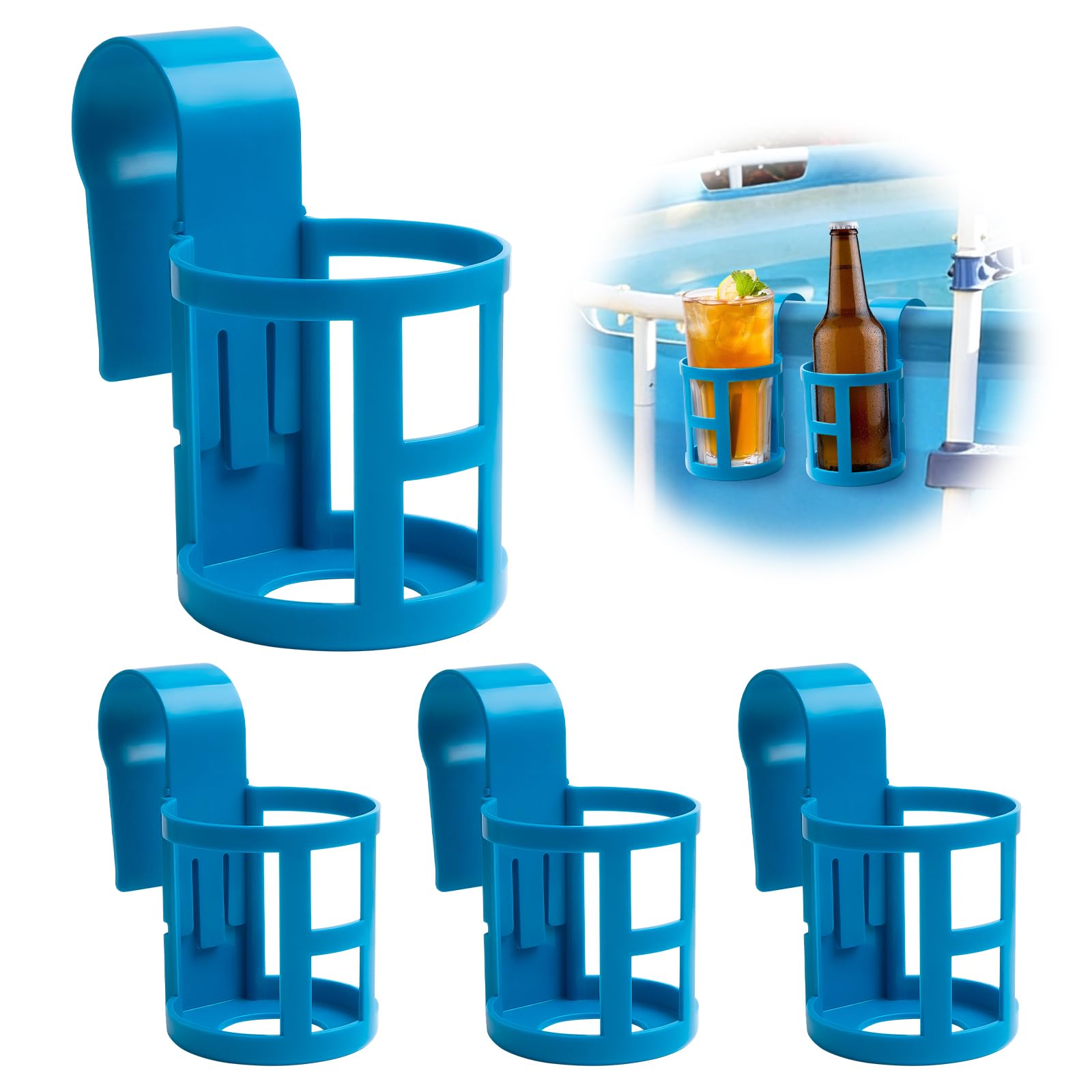 4 Piezas Soporte para Bebidas Piscina, Soporte para Bebidas para Piscina Elevada, Accesorios para Piscina, Soporte Multifuncional, Soporte para Bebidas de Plástico, Sin Derrames (Azul)