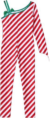 Miniatura 7 de Enterizo de una pieza con bastón de caramelo de Navidad para niños y niñas, un hombro completo, para bailar