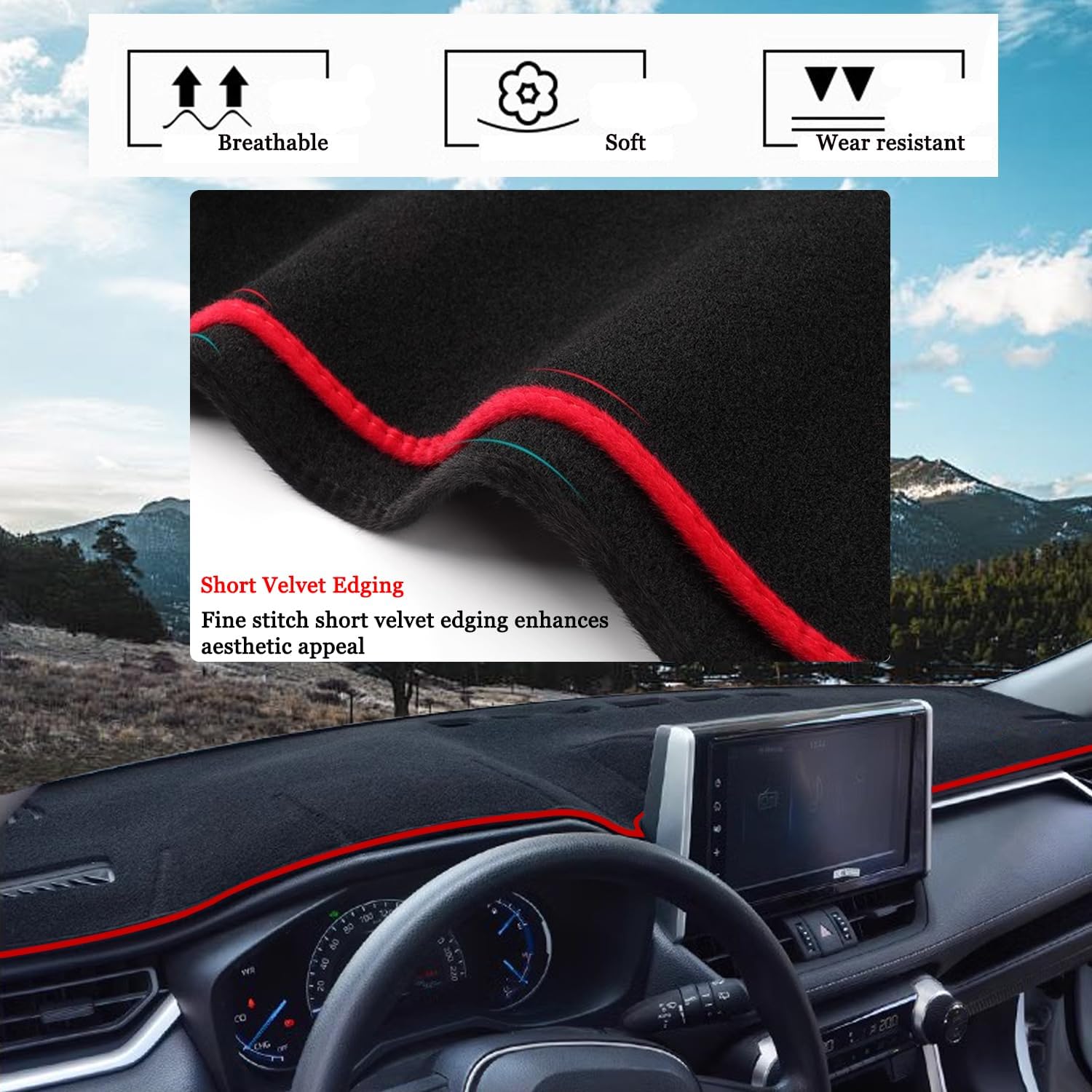 Blazeray Car Dashboard Cover Mat for Toyota RAV4 Accessories 2019 2020 2021 2022 2023 2024 2025 Non-Slip Dashboard Mat Pad Interior Accessories Custom Fit Dash Mat Sunshade Windshield Glare(Red Edge)