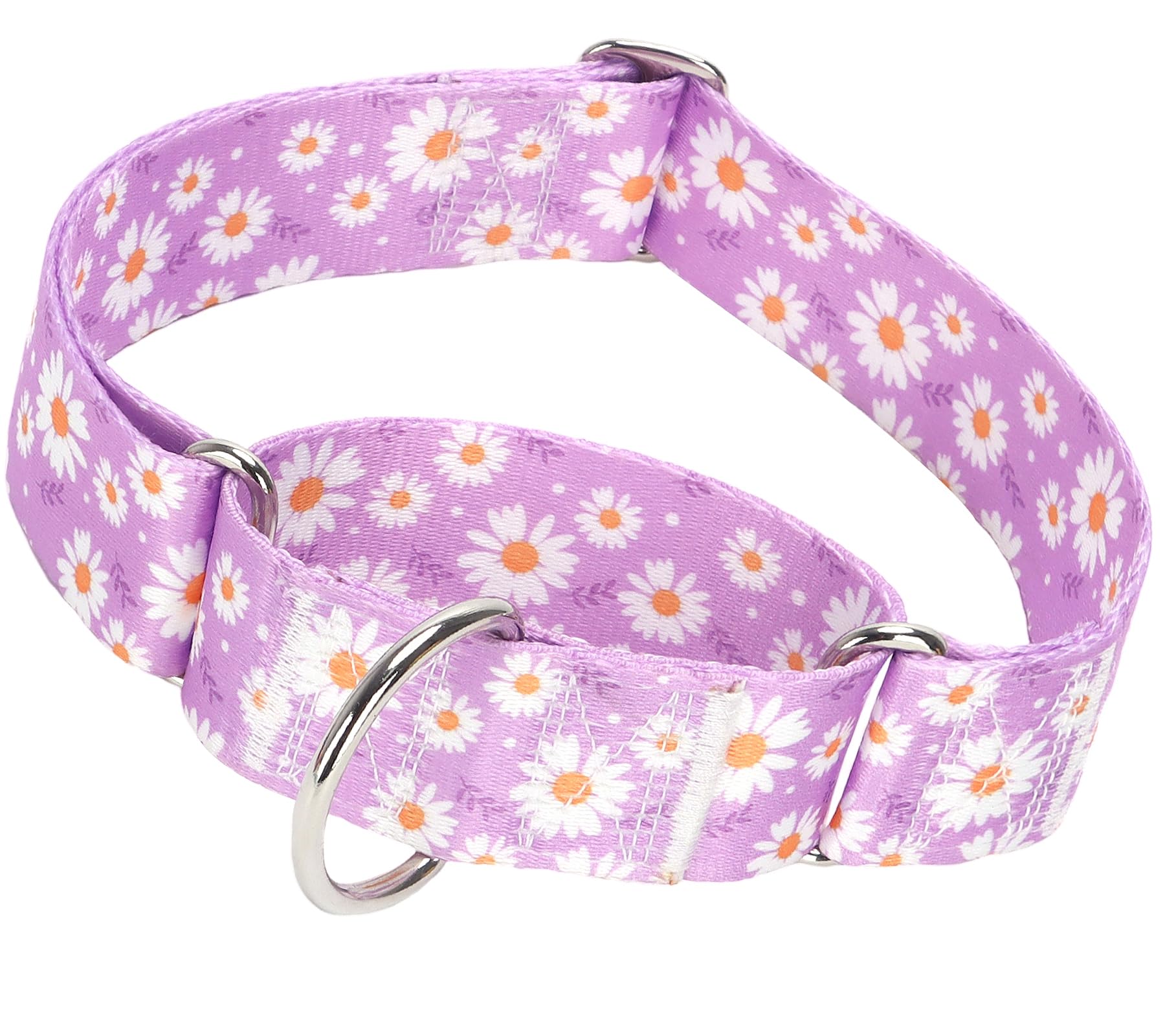 1.5 Inch Martingale Dog Collar - No Pull Daisy Design Nylon Training Collar for Medium, Large & XL Dogs | Heavy Duty Adjustable Choke-Free Collar for