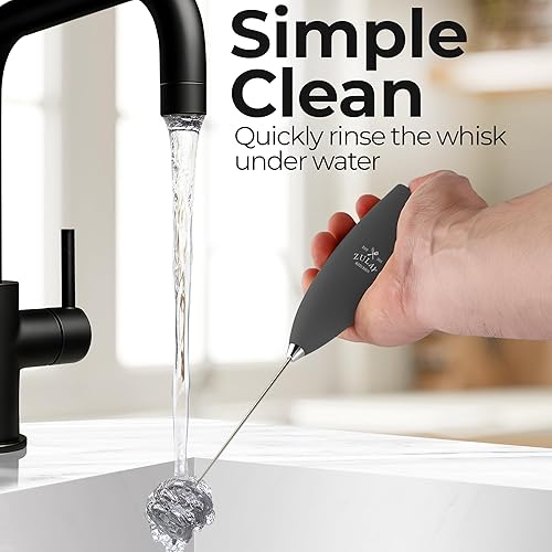 Vista 506 de Zulay Kitchen - Espumador de leche de mano con pilas AA Duracell: batidora de bebidas resistente para café, latte, capuchino y más, color aurora