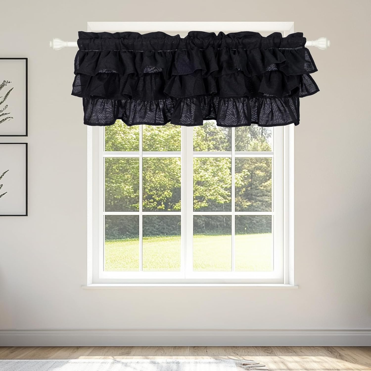 FUANGUI Ruffled Valance Curtain 52" W x 18" L Pleated Kitchen Valance, Linen Valances for Windows Farmhouse Light Filtering Half Window Valance Rod Pocket
