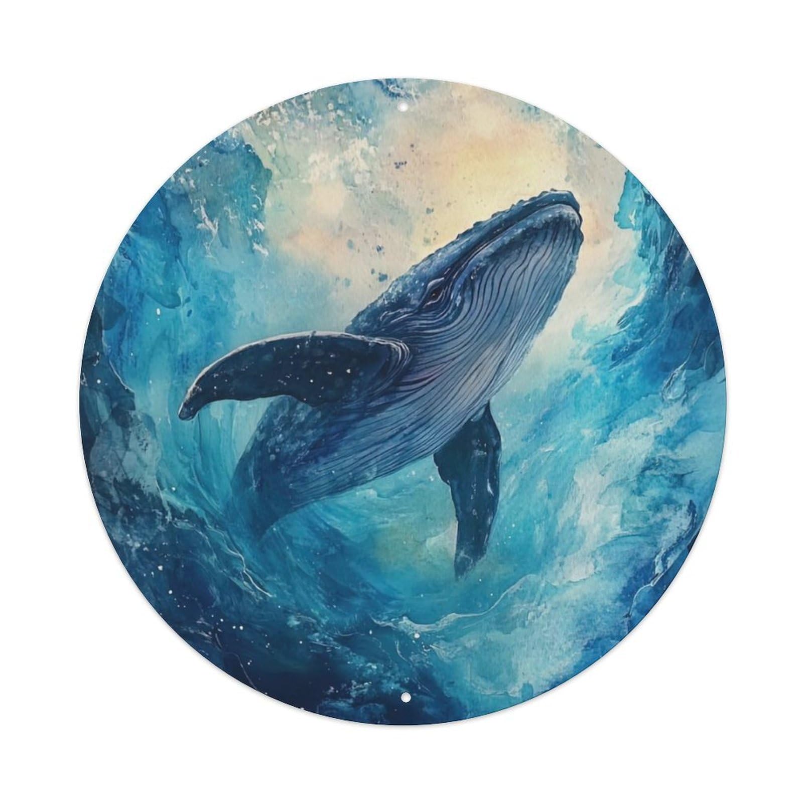Marine Animal Blue Whales in The Deep Sea Vintage Metal Tin Sign Plaque Wall Decor for Cafe, Club Bar, Office, Garden Metal Poster 8x8Inch