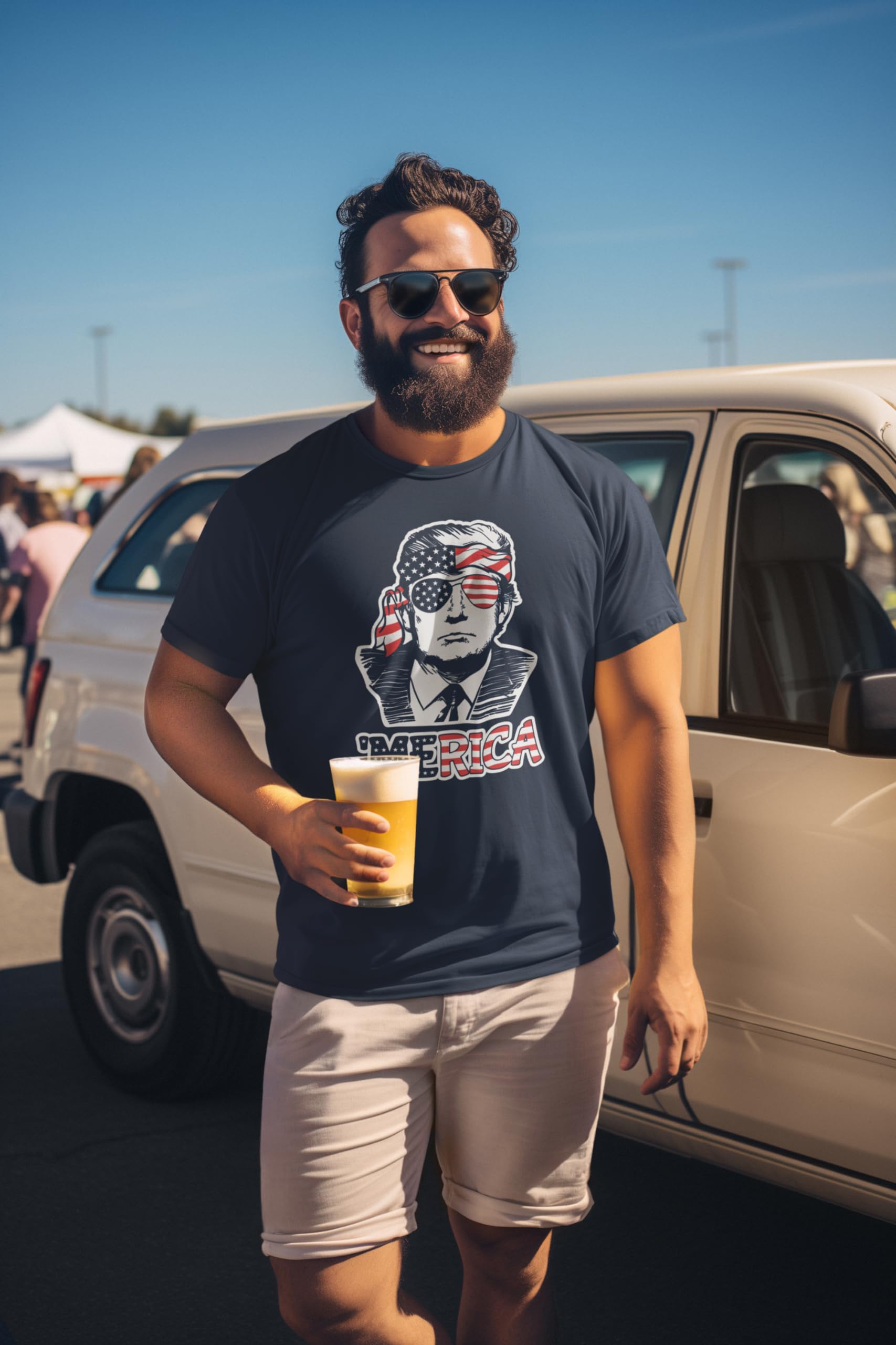 Merica Trump USA Bandana - Funny Vote Trump 2024 Republican America First - Unisex Tee 3X-Large Navy