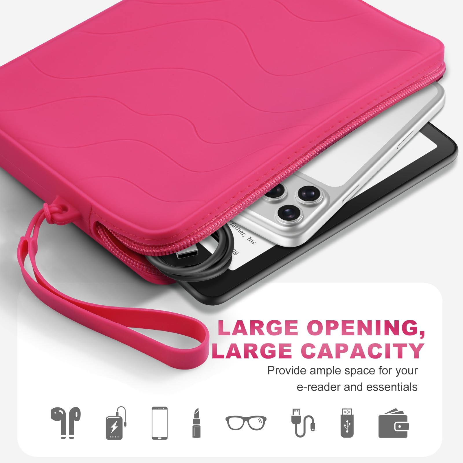 Custodia Protettiva in Silicone per 7" All-New Kindle Paperwhite e Kindle Colorsoft Signature Edition, 6" K-indle/K-indle Oasis/E-Reader, Lampone