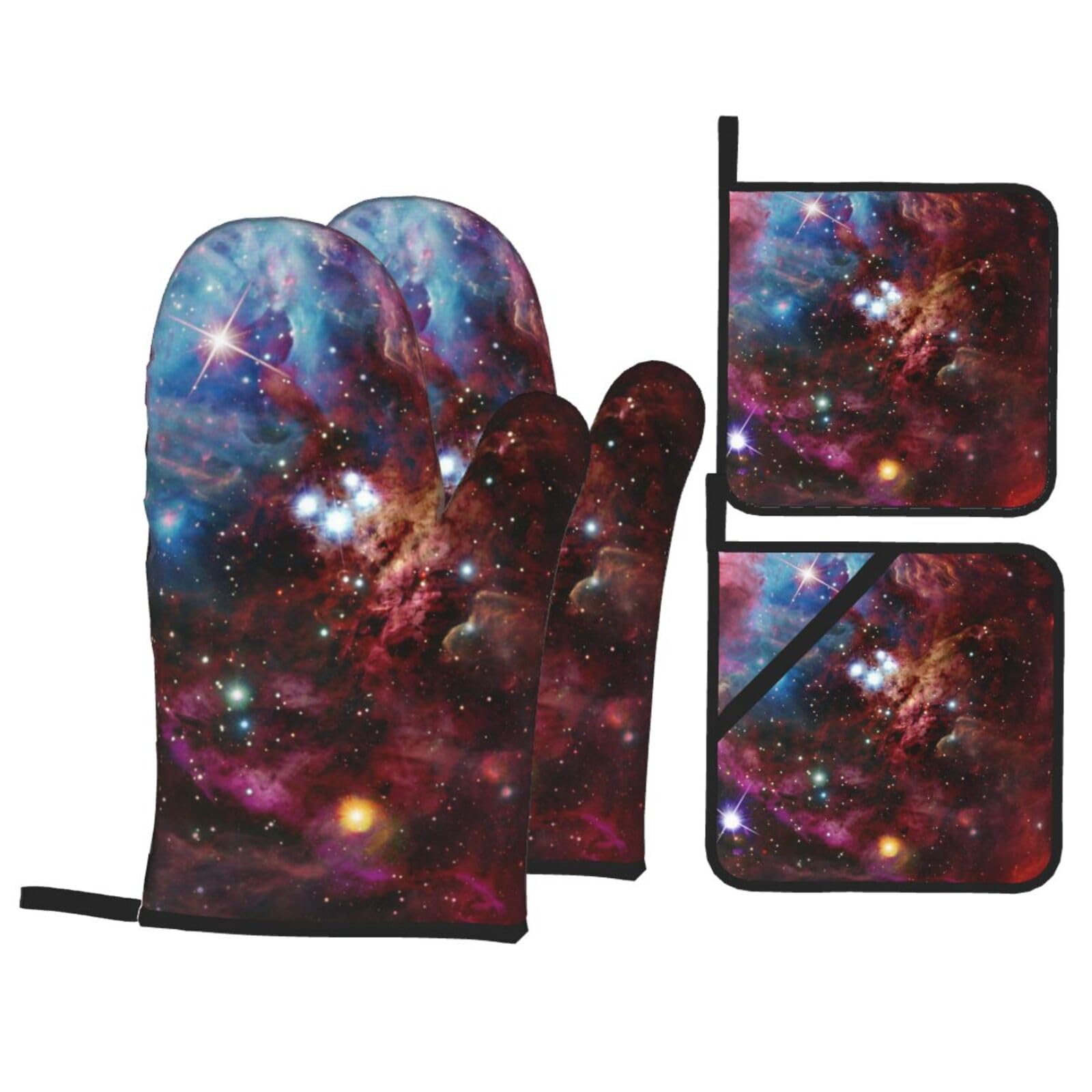Night Sky Print Stylish Heat-Resistant Oven 4-Piece Set Kitchen Gloves Roasting Daily Cooking
