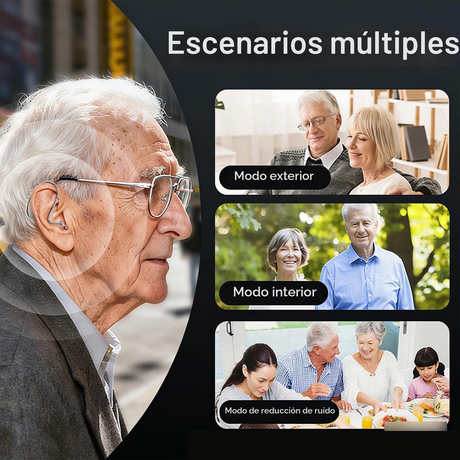 Dispositivo potenciador de sonido recargable para personas mayores y adultos, dispositivo de audio digital con control de volumen, pantalla digital HD, escucha un sonido claro, cómodo de llevar (negro