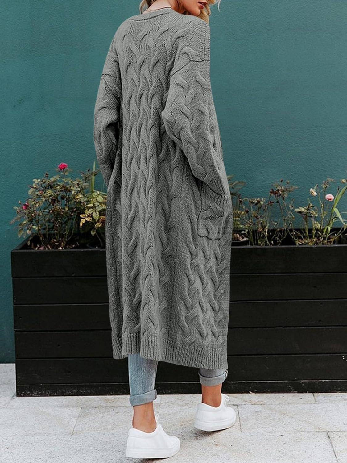 ZIWOCH Women's Long Cardigan Sweater Chunky Cable Knit Pockets Coats image 5