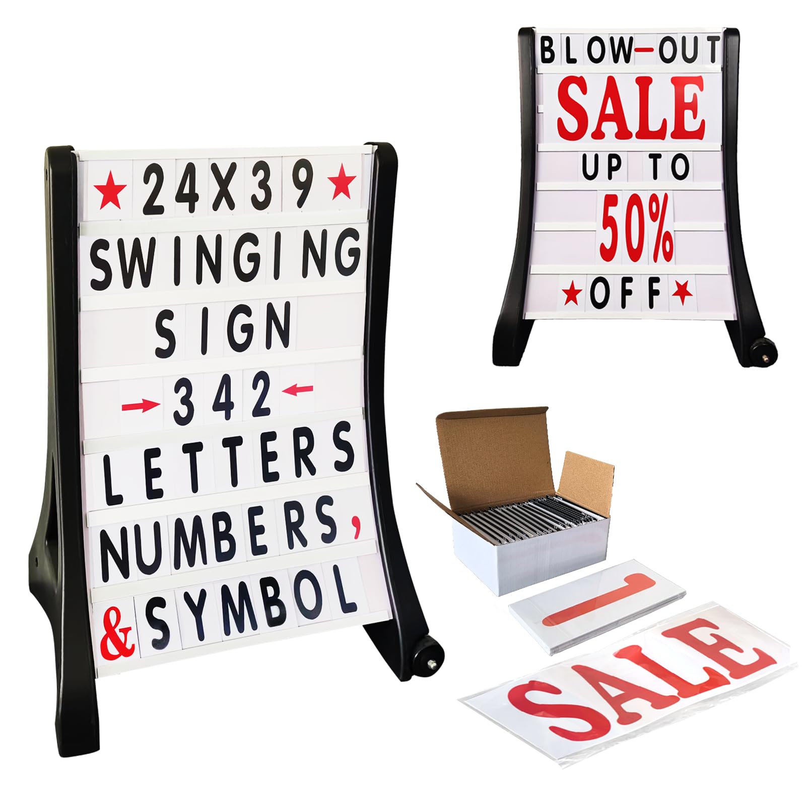 DRKSBesto 24"x39" Changeable Message Board Sidewalk Sign, Standard Portable A-Frame Sign & Letter Kit for Outdoor,Business, Large Black Standing Frame