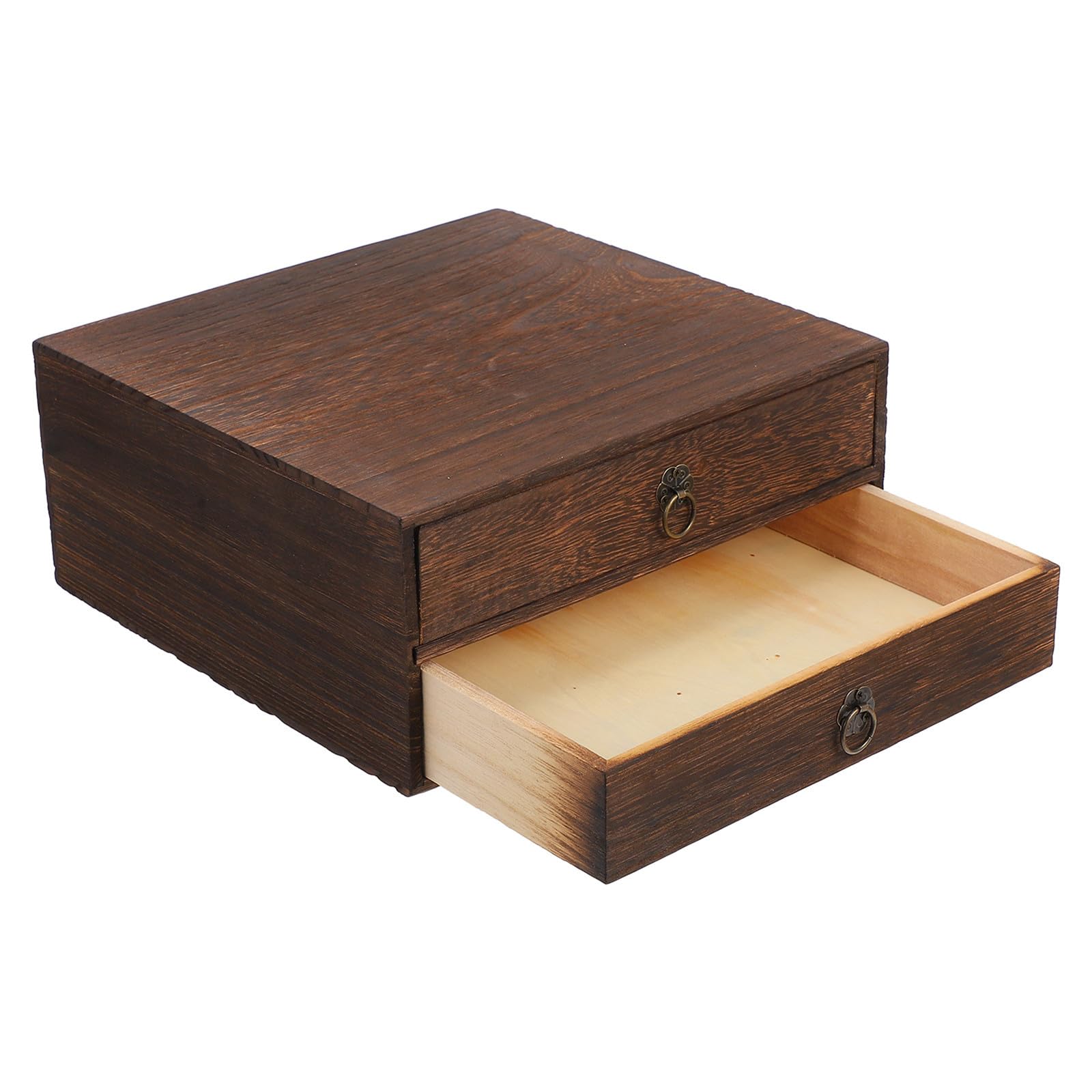Boîte de rangement en bois massif à 2 niveaux, organisateur bijoux vintage