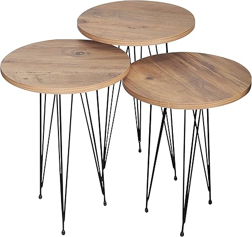 Miniatura 55 de PAK HOME Juego de 3 mesas auxiliares anidables de mármol blanco, mesas auxiliares redondas de madera apilables con patas de metal para sala de