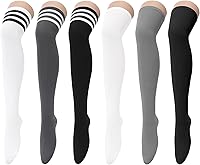 Vista 1 de Zando Paquete de 6 calcetines de algodón para mujer, por encima de la rodilla, calcetines a rayas para botas y calentadores de piernas para uso 6