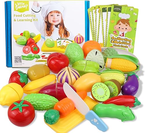 KidEwan - Juego de alimentos de corte para la cocina de los niños, juego de alimentos de simulación, frutas y verduras, accesorios de cocina para
