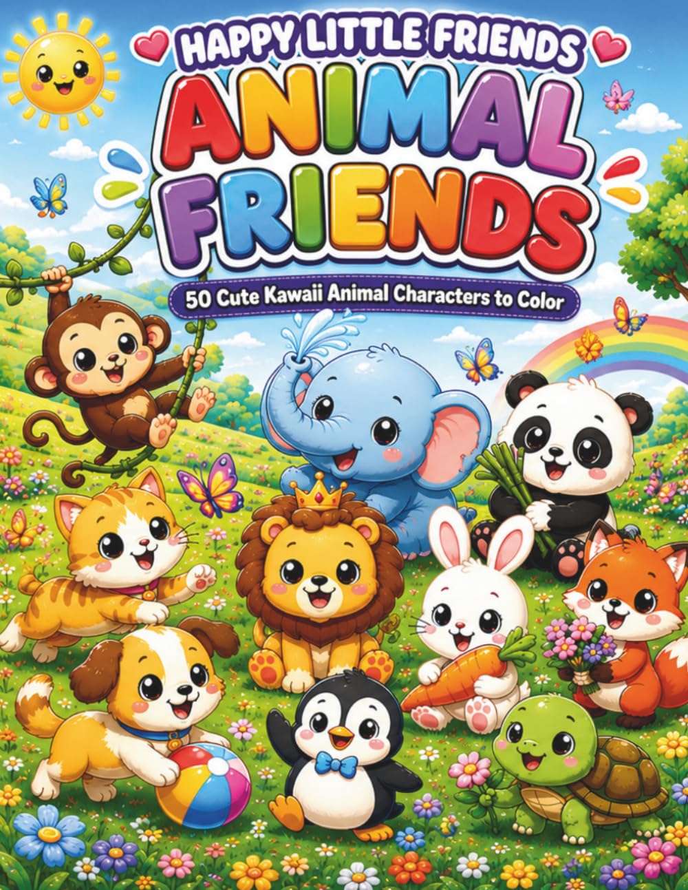 Happy Little Friends: Animal Friends: 50 Cute Kawaii Animal Characters to Color
