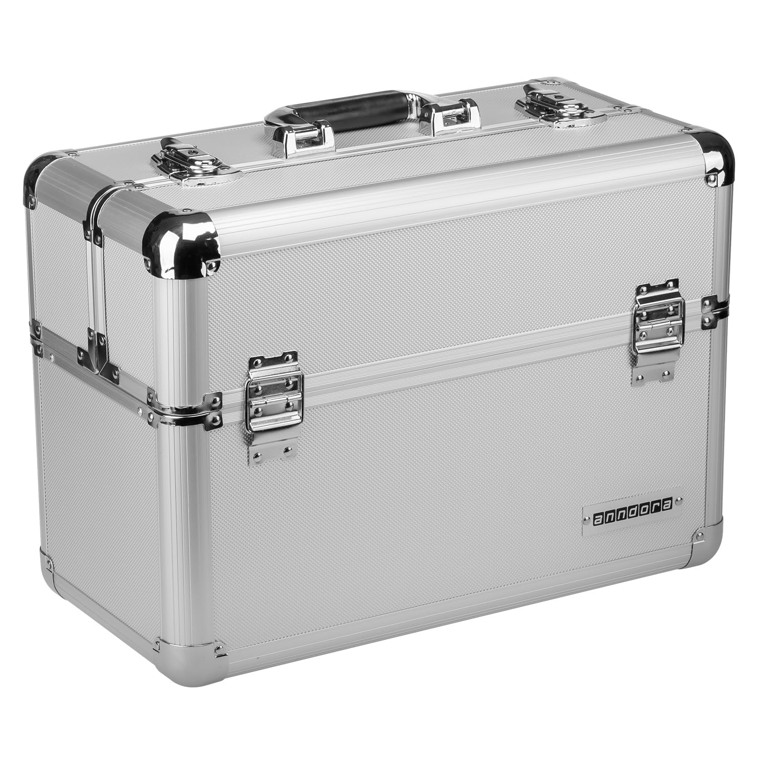 anndora Werkzeugkoffer - L 45 x B 23 x H 34 cm - Abschließbar - Farbe Silber - deckel mit Griff oben - Edelstahl Ecken - Klappfächer Innen - besondere Höhe Innen