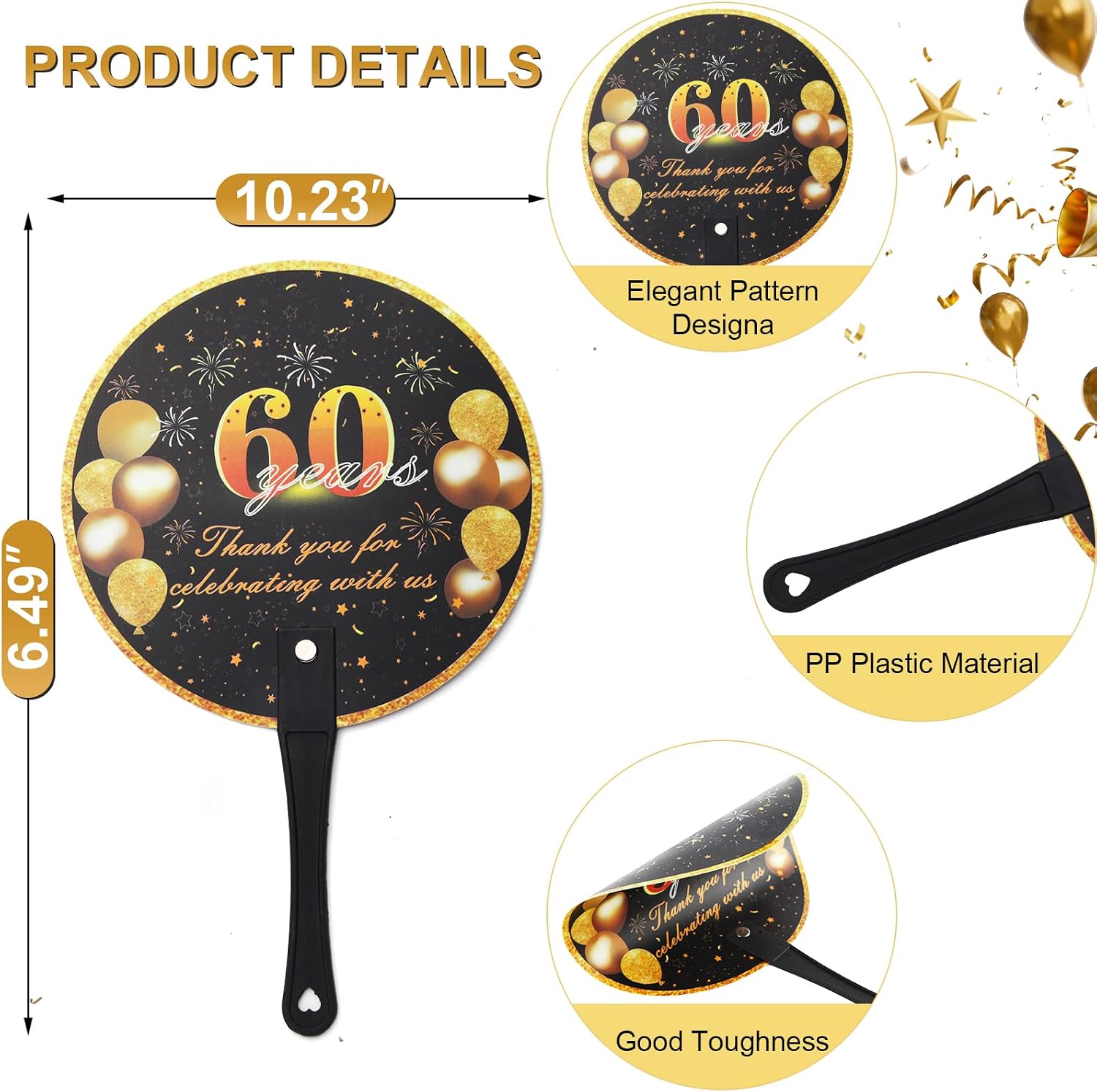25Pcs 60th Birthday Fans for Guests, Bulk Plastic Hand Fans Party Favors, Souvenirs, 60th Decorations for Unforgettable Memories