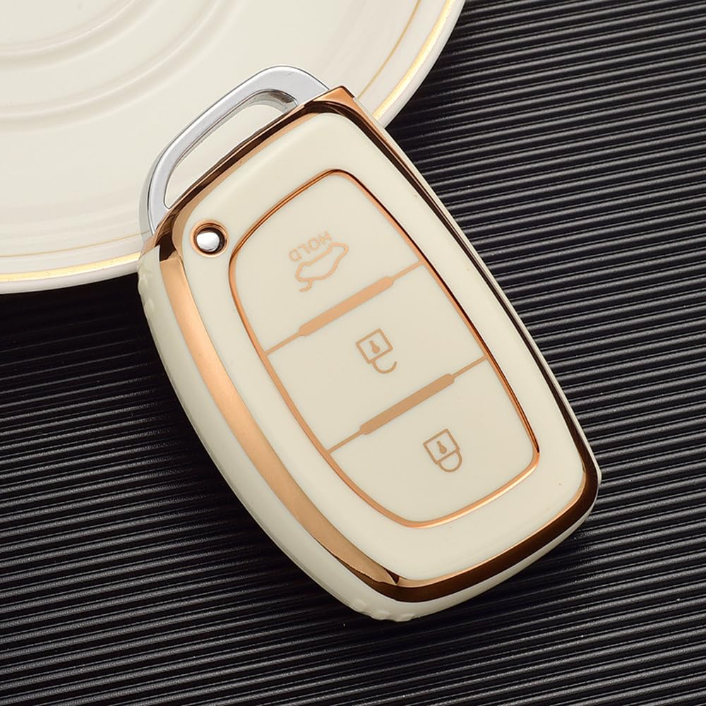 KUNIO Keyless Key Fob Cover fit for Hyundai Kona i10 i30 i20 ioniq Hybrid Tucson Santa Fe ix35 Mistra key fob cover Key Cover TPU Car Key Protection Key Cover 3 Buttons A White - Image 3