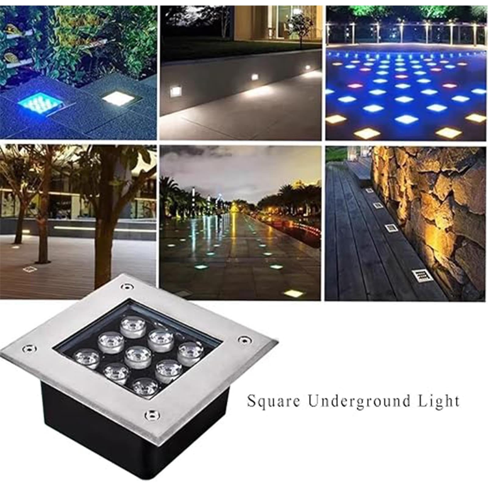 Lampa LED do zabudowy – reflektor punktowy LED 12 V, wodoszczelna IP67, do zabudowy w podłożu, kwadratowa lampa ogrodowa niskonapięciowa do użytku na zewnątrz (żółte światło, 18 W)