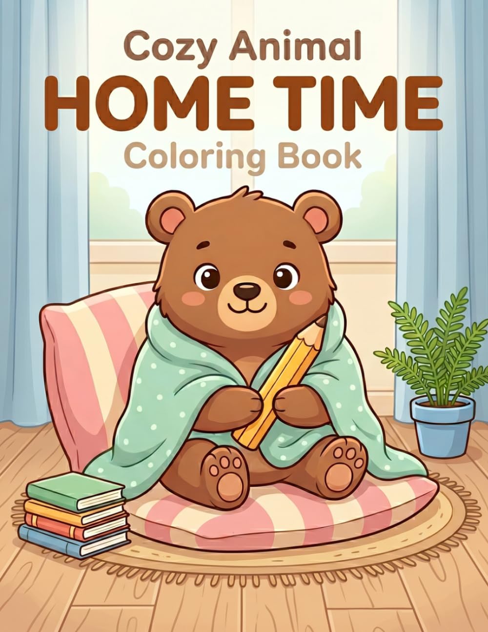 Cozy Animal Home Time Coloring Book: Cute and Relaxing Coloring Pages with Bears, Cats, Rabbits, Dogs, Foxes, and More
