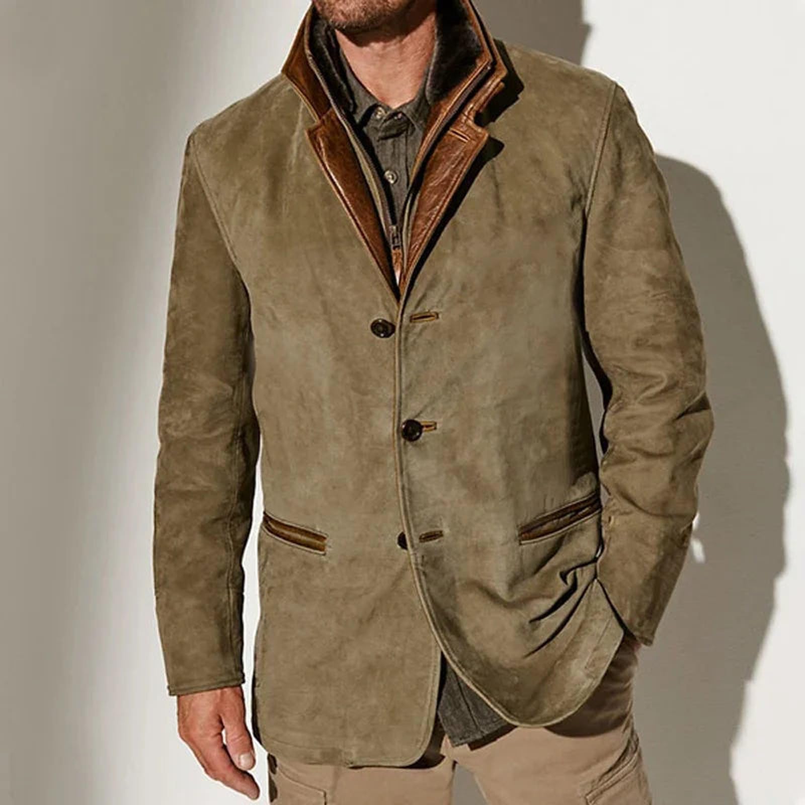 Herren Trachtenjacke Business Übergang Vintage Blazer Jacke Sportlich Herrenjacke Langarm Übergangsjacke mit Knöpfen Herbstmantel Warm Freizeitjacke Männer Arbeitsjacke Trenchcoat Hemdjacke