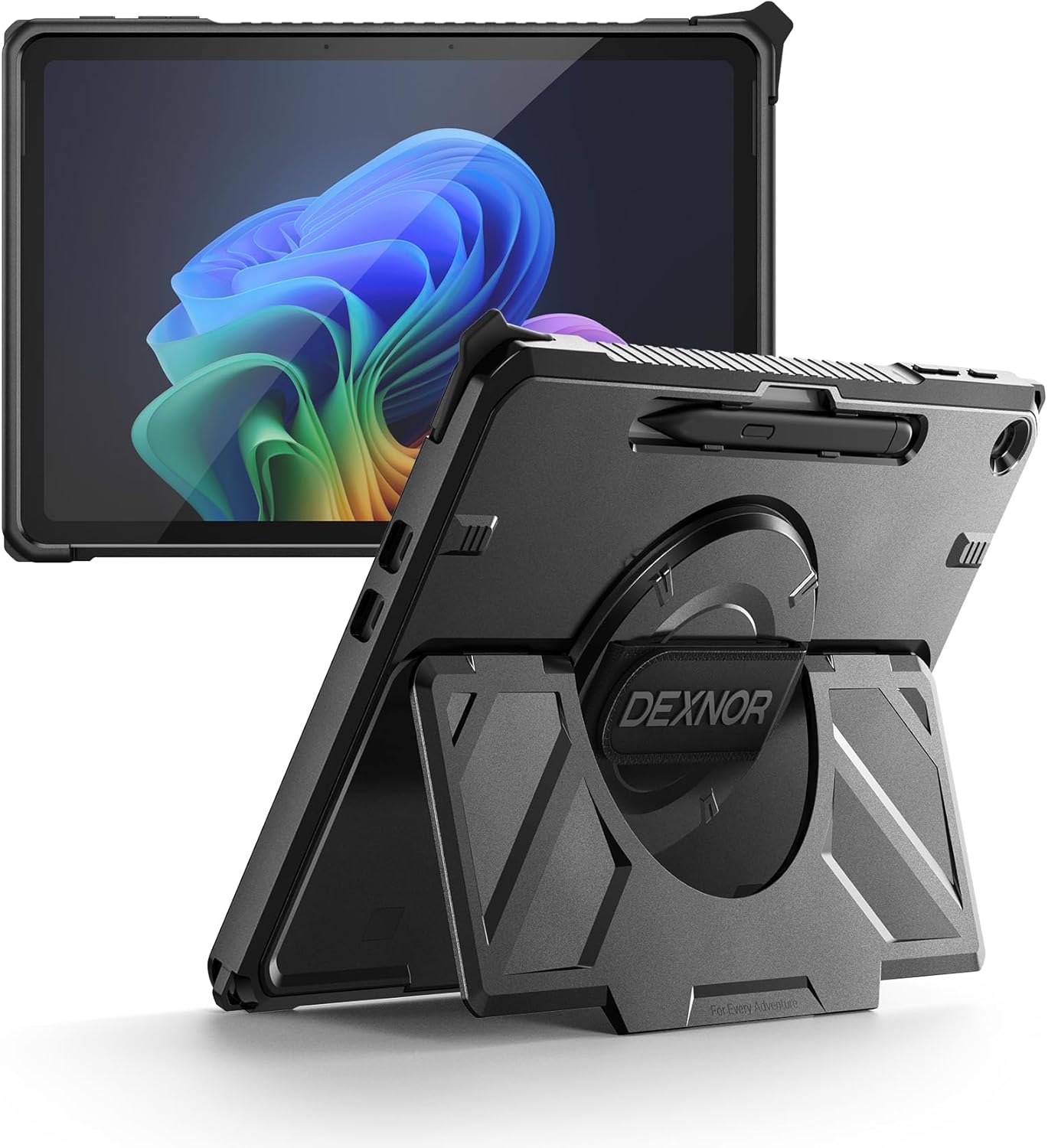 Dexnor for Microsoft Surface Pro 12 inch 2025, Rugged Protective Case with 360° Rotating Hand Strap & Large Stand & Pen Holder Shockproof Full-Body Cover, Black