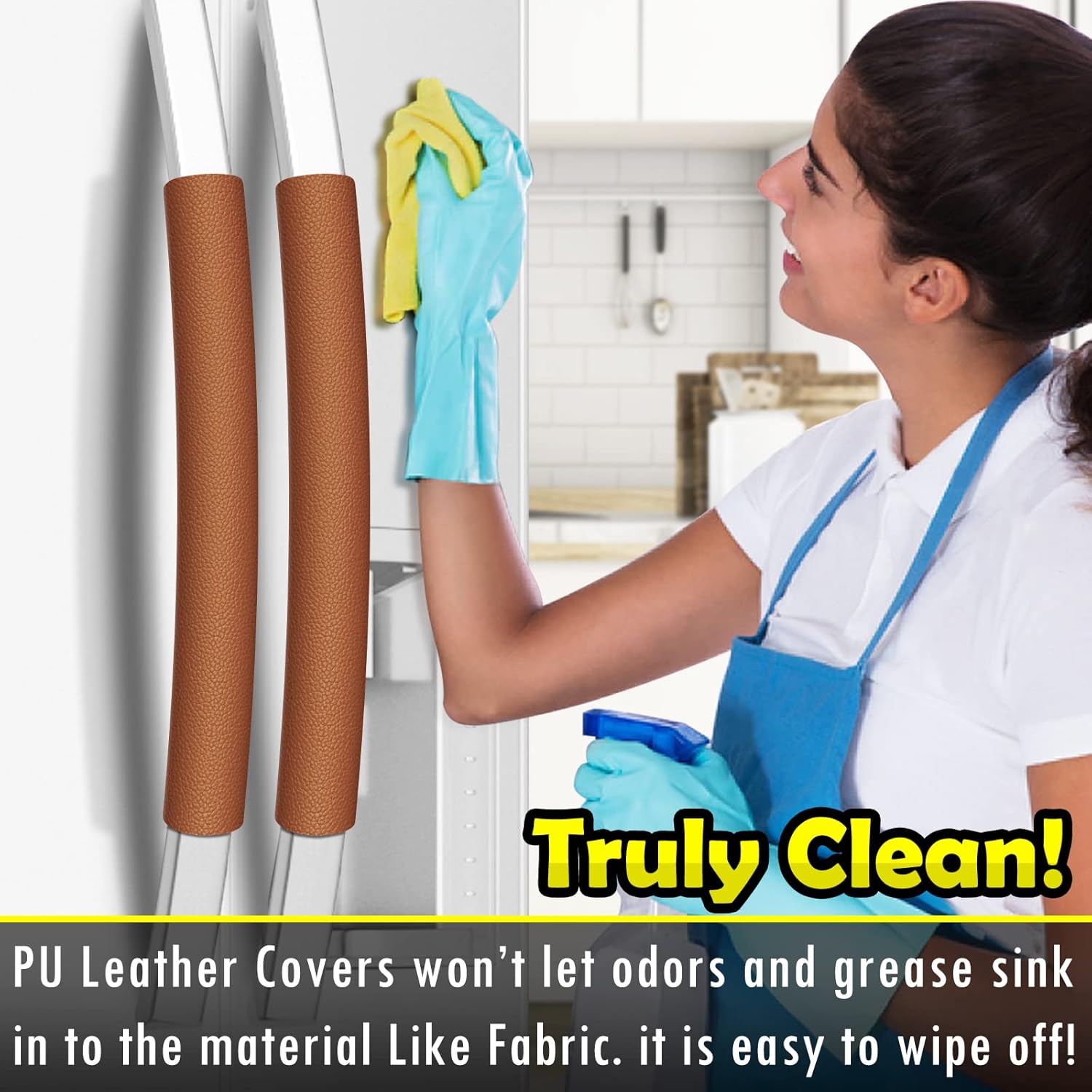 Royleath Refrigerator Door Handle Covers, 6PCS, Leather Kitchen Appliance Handle Covers, Keep Your Fridge Microwave Oven Stove or Dishwasher Clean, Stains Dirty Oils, Kitchen Decor(Dark Orange)