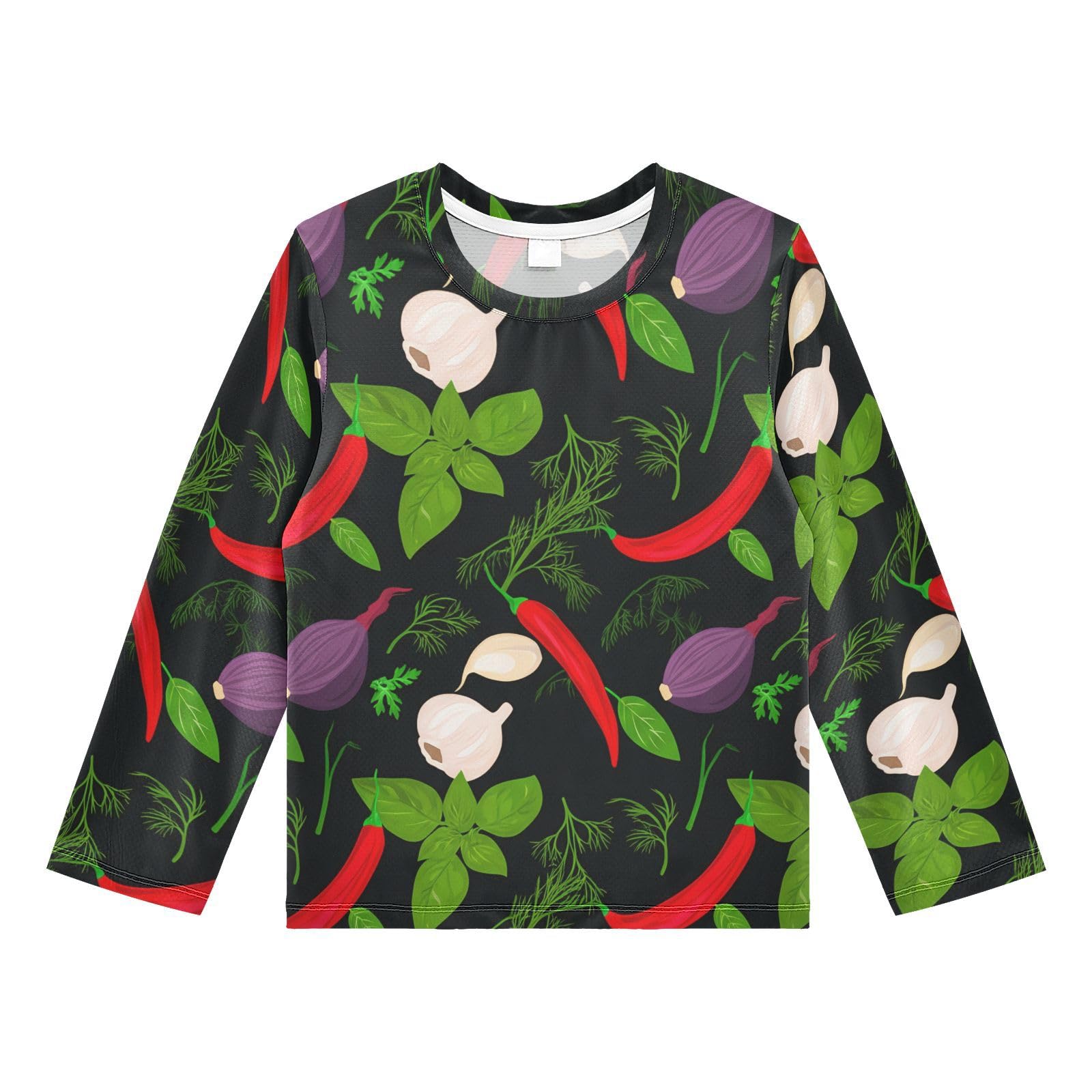 Garlic Onion Herbs Black Boy's Rash Guard Swim Shirt Long Sleeve Sun Shirt for Kids Toddler UPF50+ 4T
