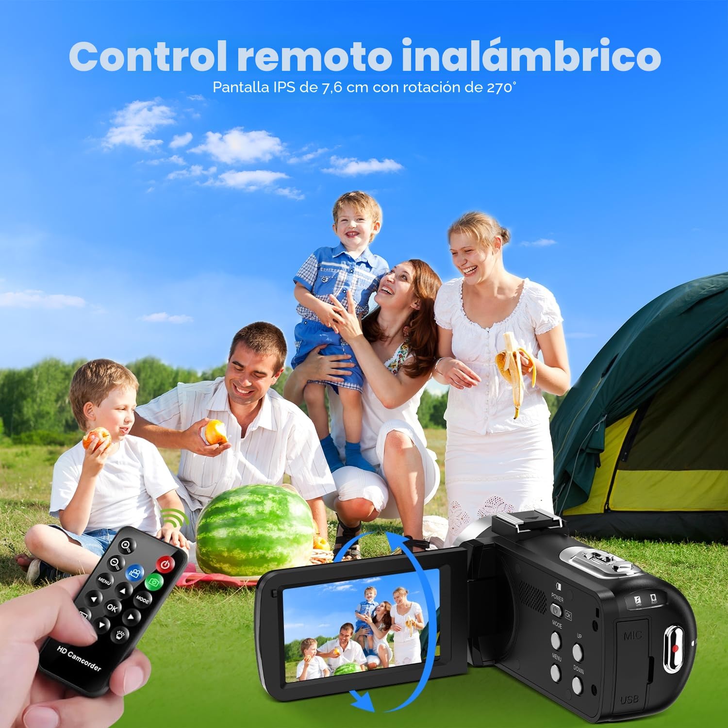 Cámara de Video 4K, Cámara Video 42MP para Vlogging con Zoom Digital 18x y Pantalla Giratoria 270° - Videocámara YouTube con Luz LED, Función Webcam, 2 Baterías, Tarjeta SD 32GB y Mando a Distancia